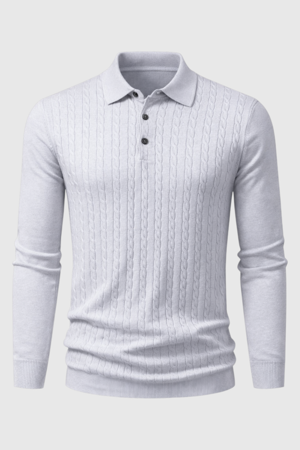 Pullover til Mænd - Lysegrå - Kabelstrik - Krave Langærmet - - Sweater - Valmont Wear