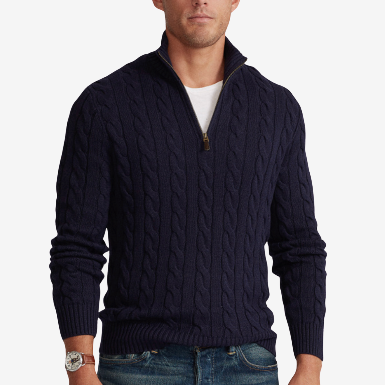 Pull en tricot à demi-fermeture éclair pour homme