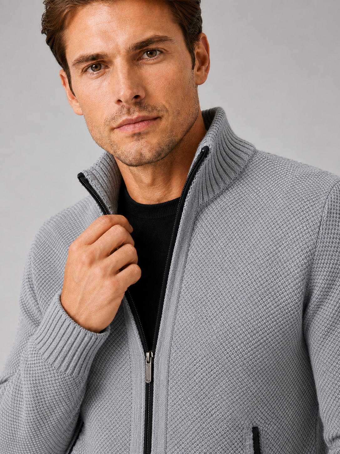Herren Fleece-Strickjacke mit Reißverschluss