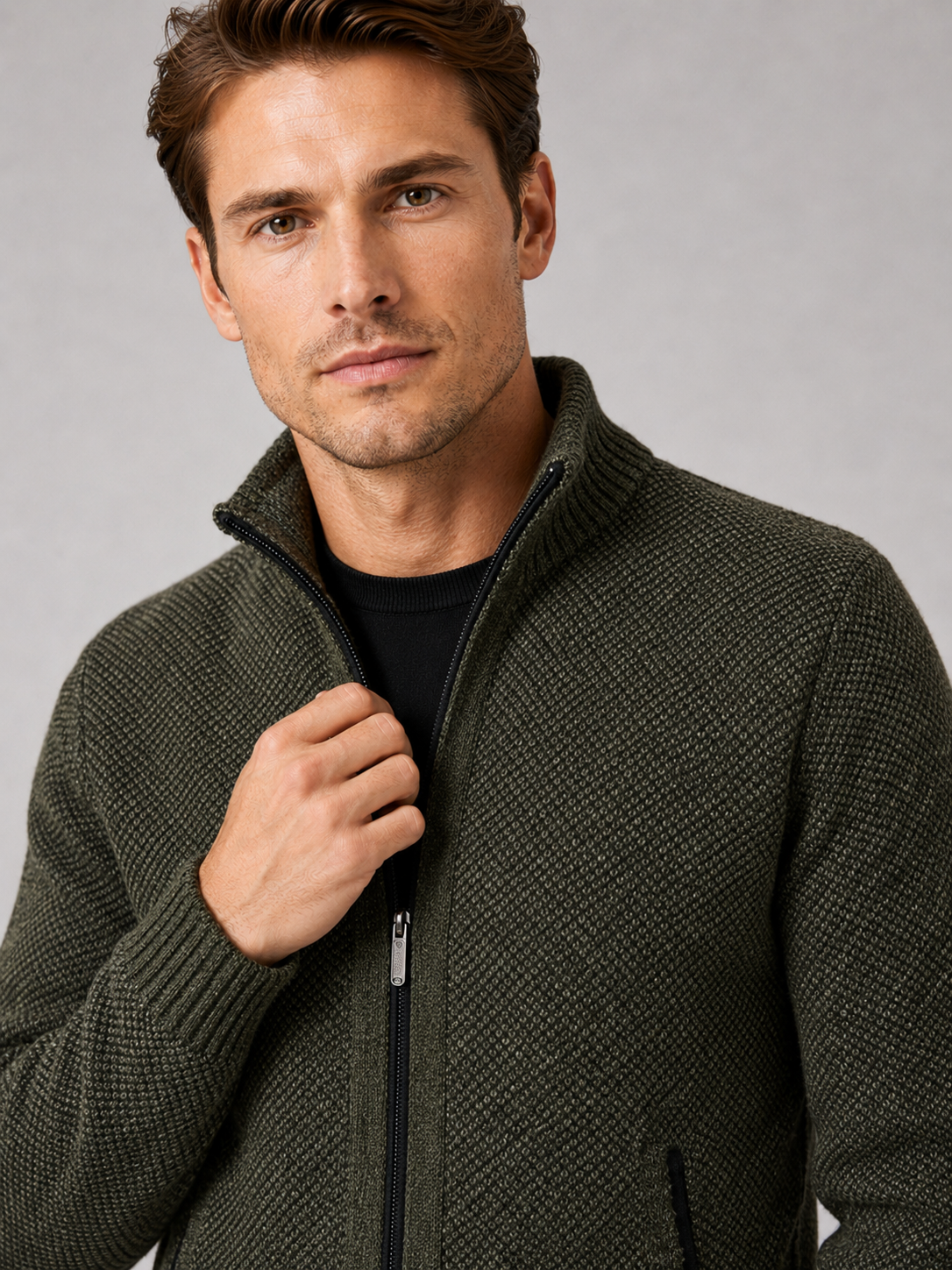 Herren Fleece-Strickjacke mit Reißverschluss