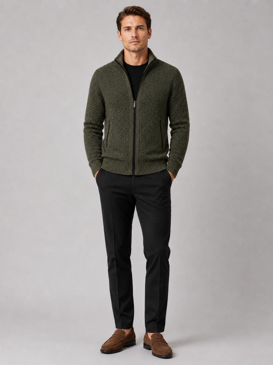 Herren Fleece-Strickjacke mit Reißverschluss