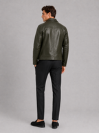 Veste aviateur en cuir pour hommes avec fermeture éclair