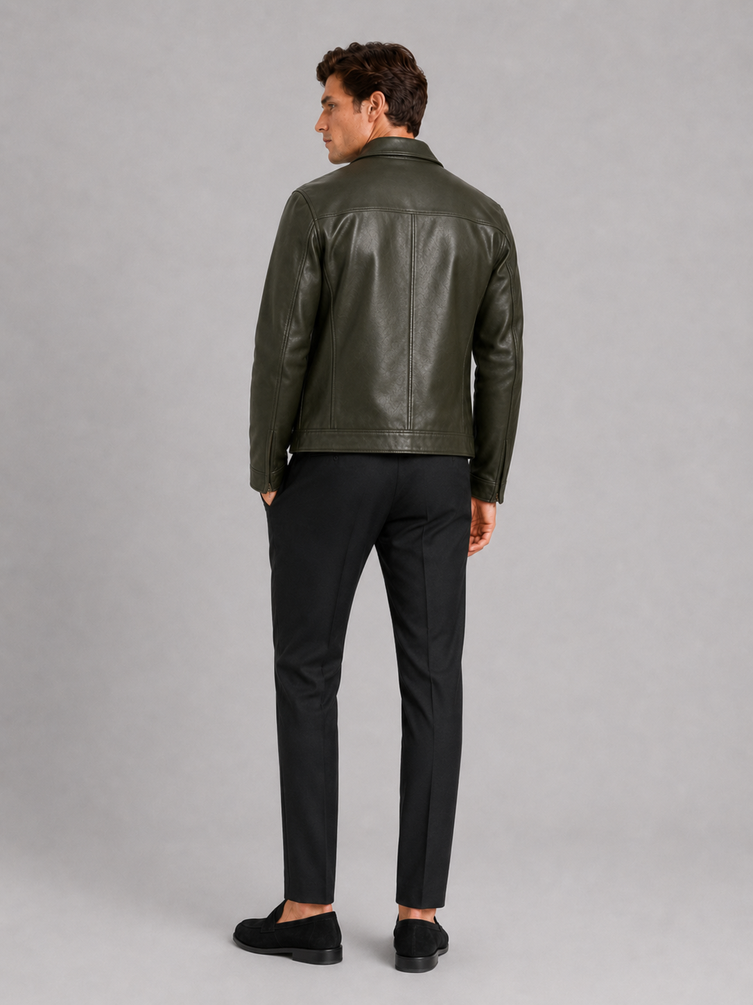Veste aviateur en cuir pour hommes avec fermeture éclair
