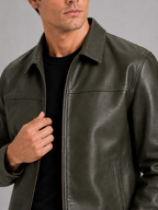 Veste aviateur en cuir pour hommes avec fermeture éclair