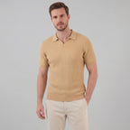 Herren Polohemd Mit Gerippter Strickstruktur Kurzarm