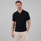 Herren Polohemd Mit Gerippter Strickstruktur Kurzarm