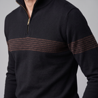 Pull en tricot pour homme avec motif chevron et fermeture éclair quart