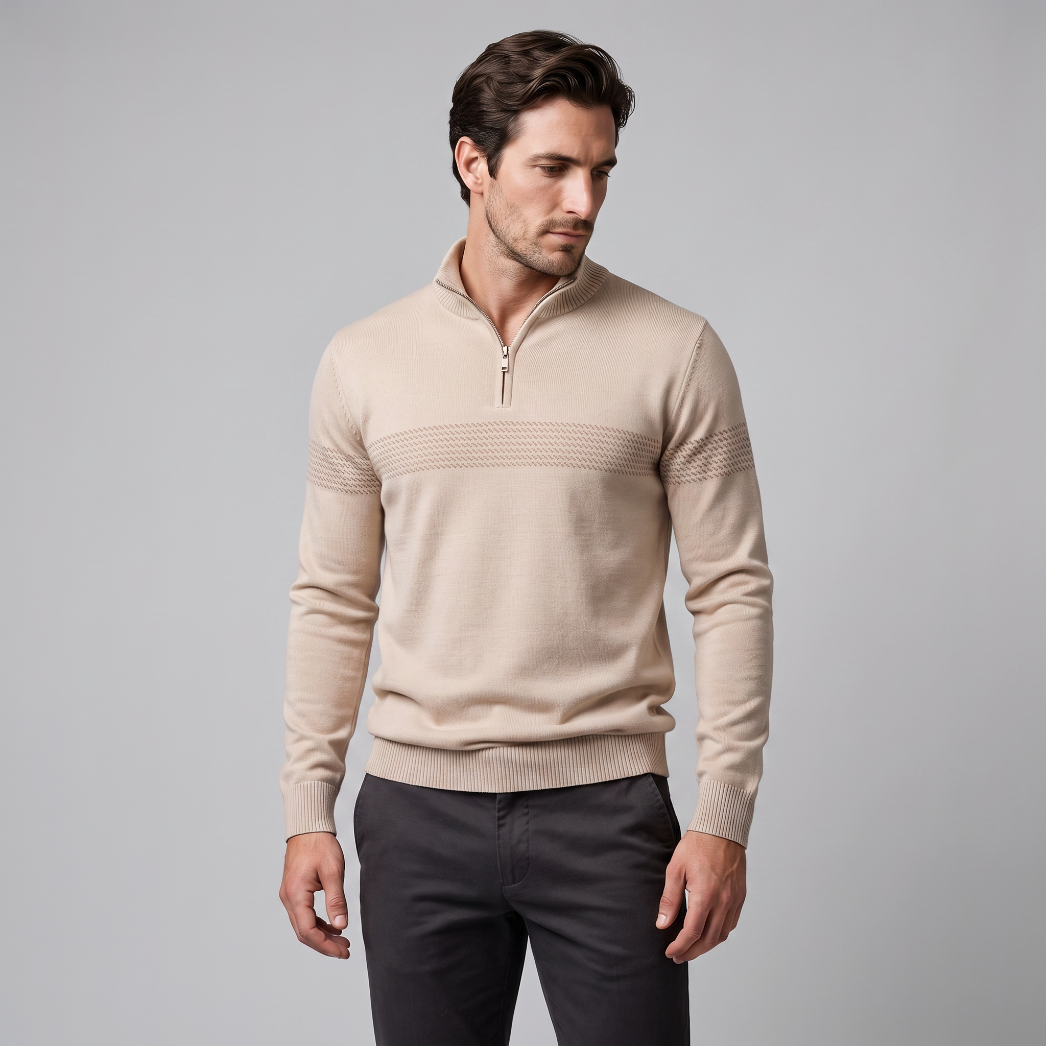 Herren Pullover mit Chevron-Streifen und Quarter-Zip