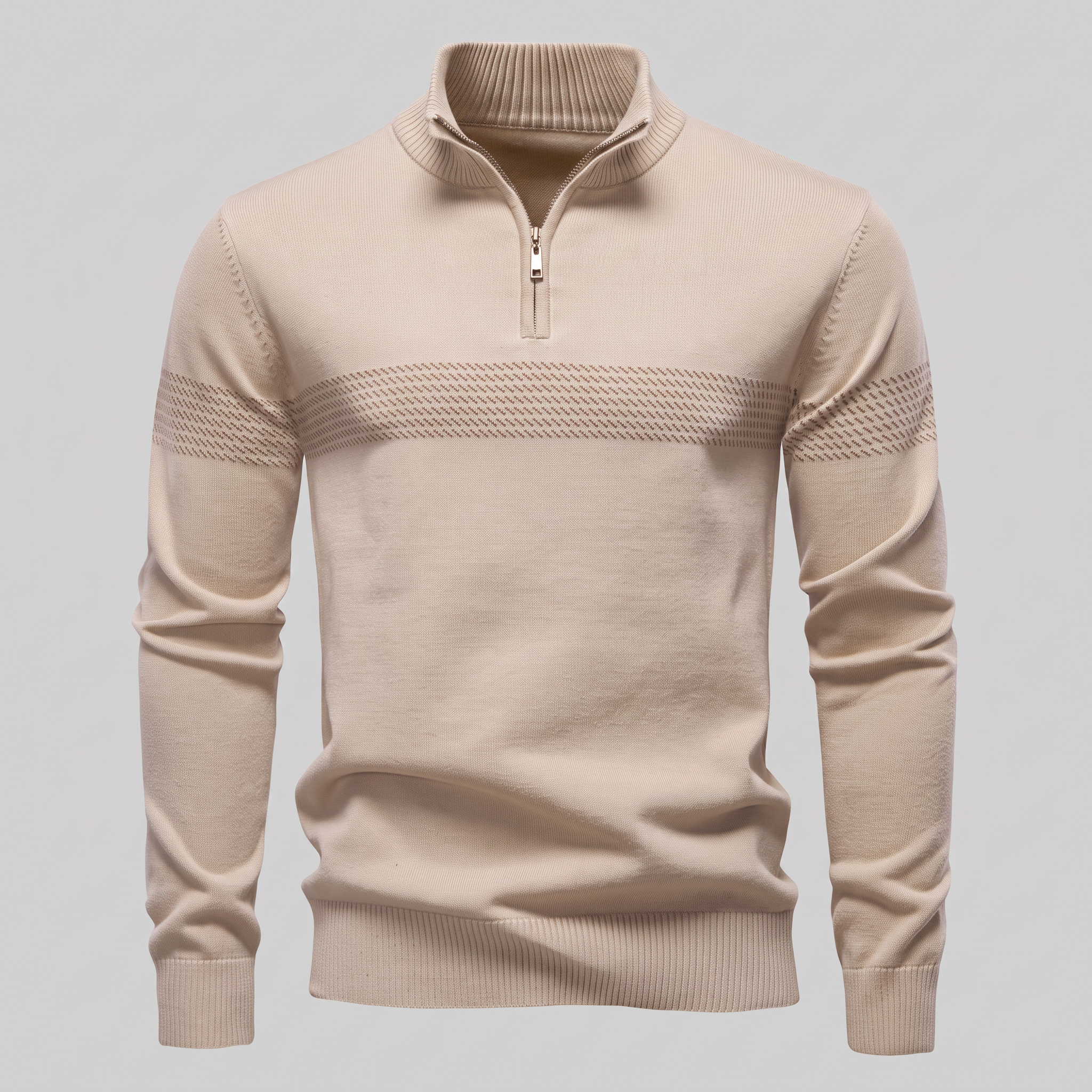 Pull en tricot pour homme avec motif chevron et fermeture éclair quart