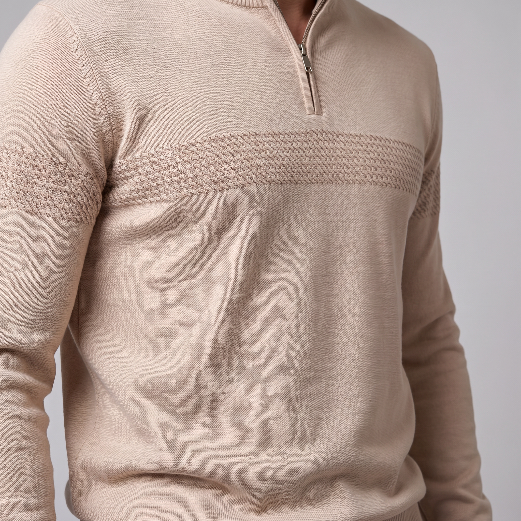 Pull en tricot pour homme avec motif chevron et fermeture éclair quart