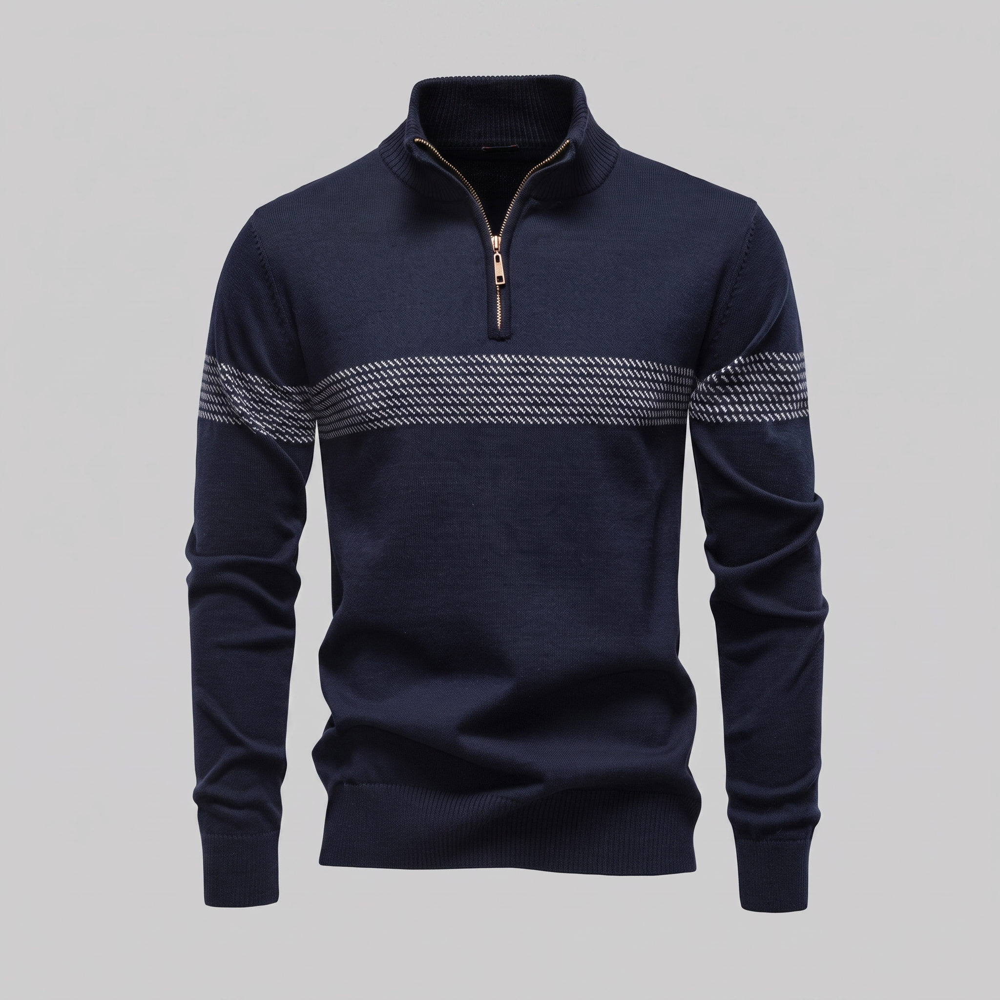 Pull en tricot pour homme avec motif chevron et fermeture éclair quart
