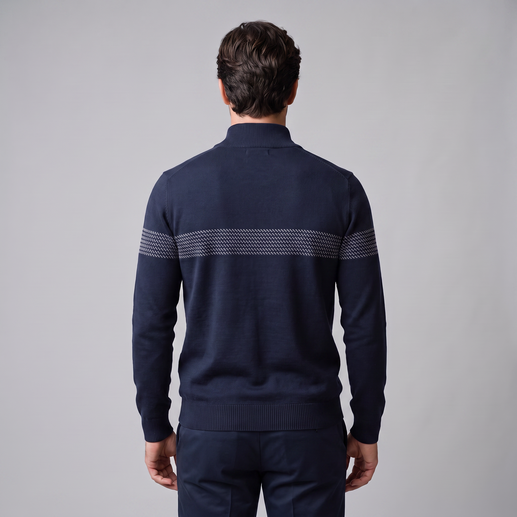 Pull en tricot pour homme avec motif chevron et fermeture éclair quart