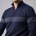Pull en tricot pour homme avec motif chevron et fermeture éclair quart