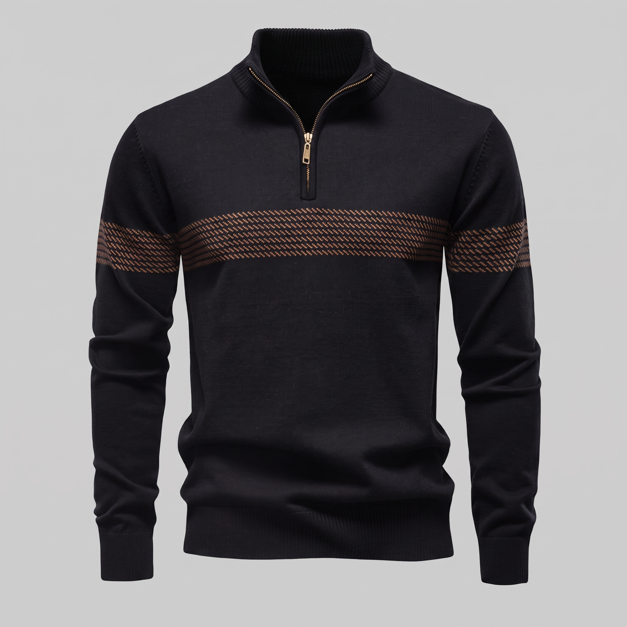 Pull en tricot pour homme avec motif chevron et fermeture éclair quart