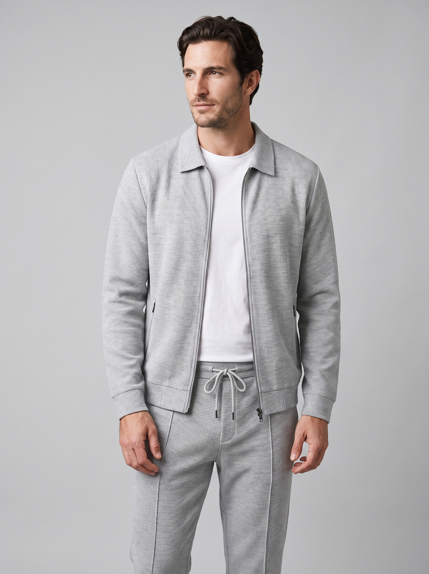 Herren Set aus Strukturjacke und Hose mit Reissverschluss