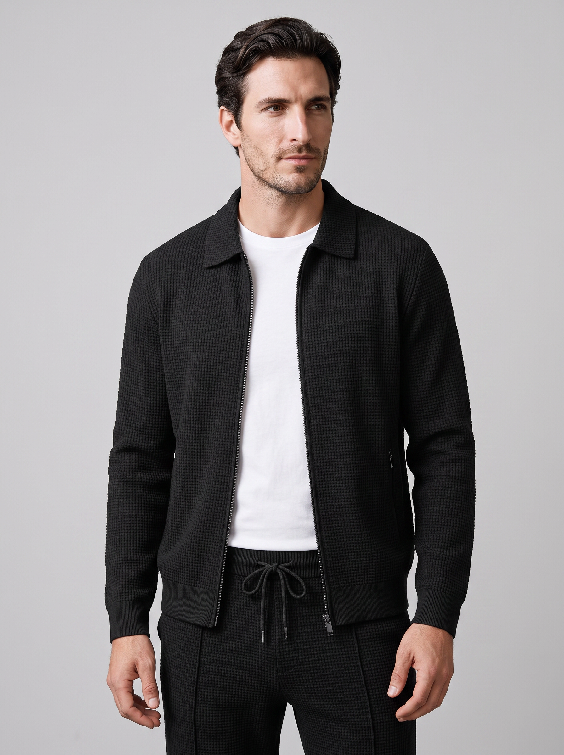 Herren Set aus Strukturjacke und Hose mit Reissverschluss
