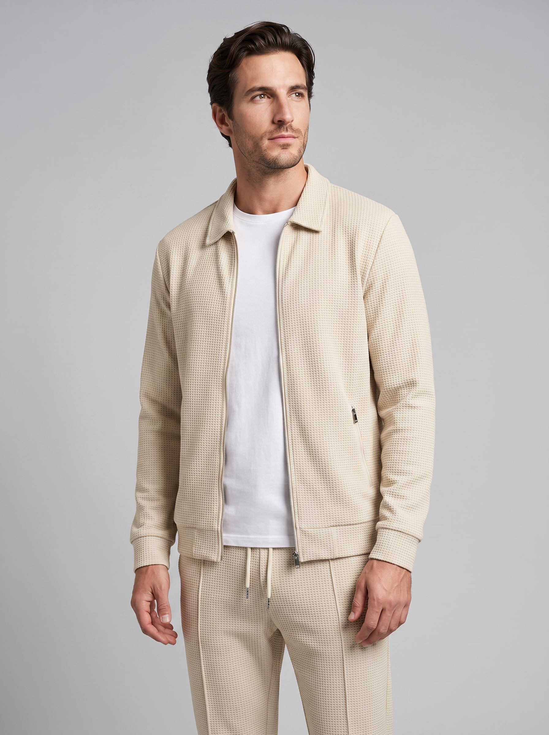 Herren Set aus Strukturjacke und Hose mit Reissverschluss