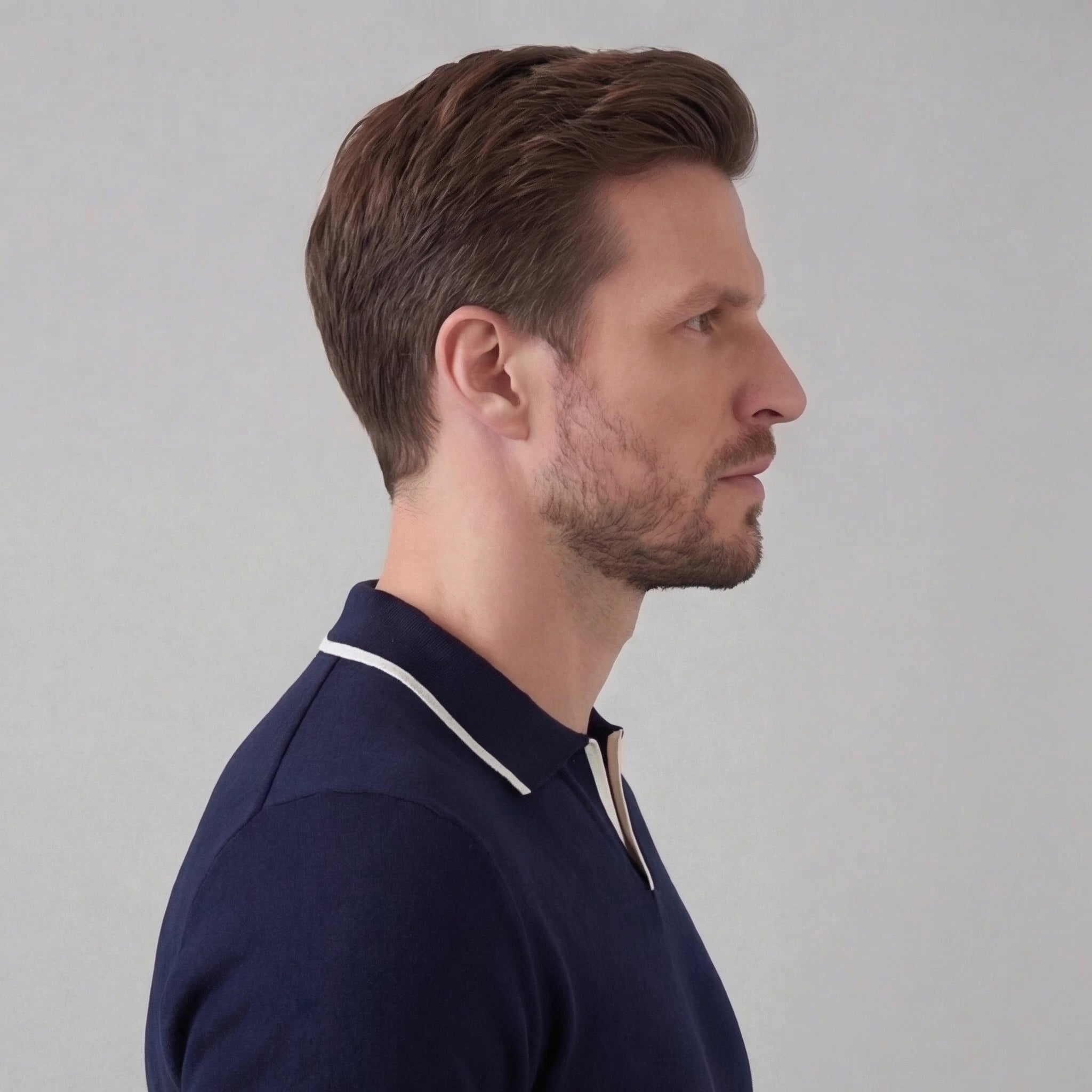 Herren Strick-Polohemd mit Kontrastkragen