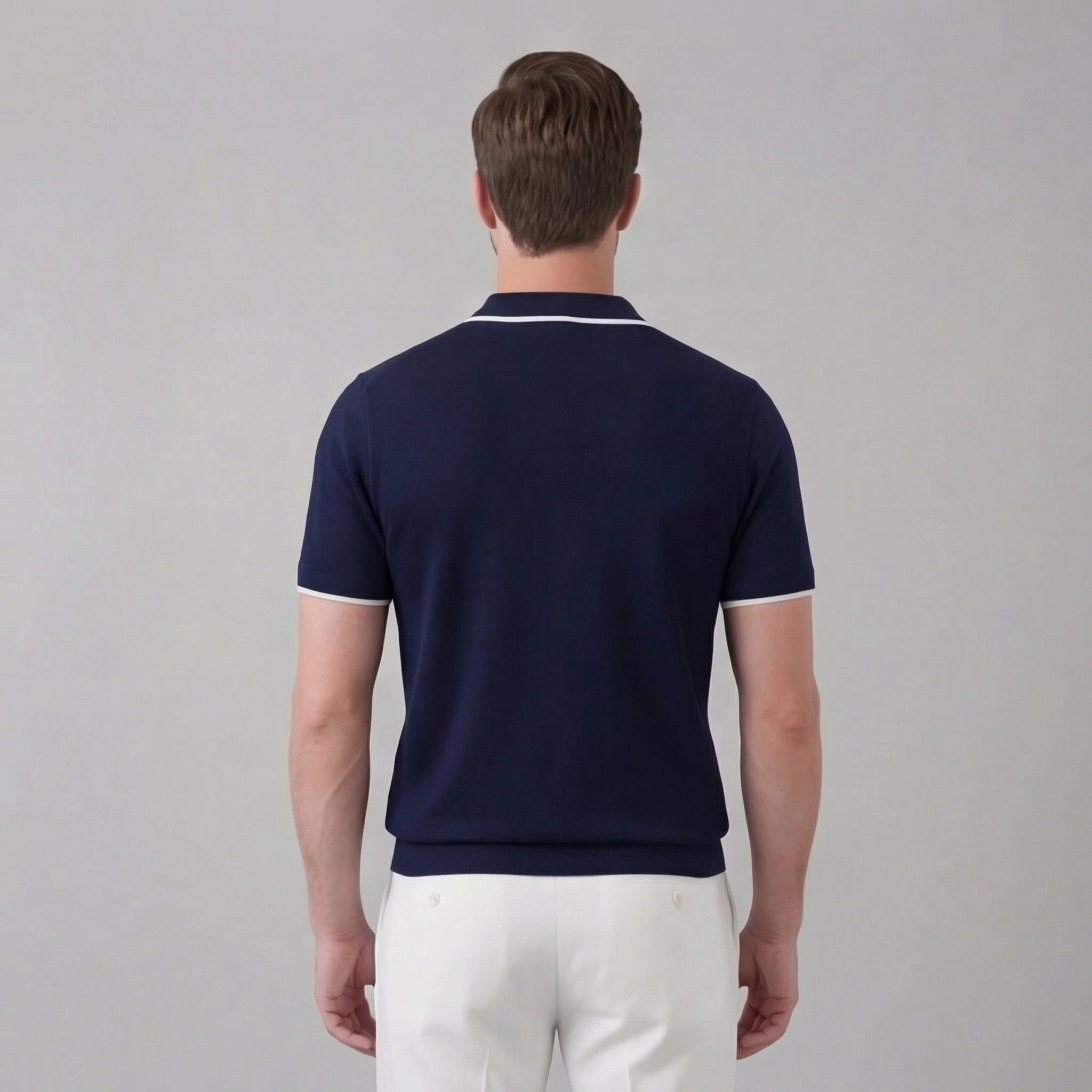 Herren Strick-Polohemd mit Kontrastkragen