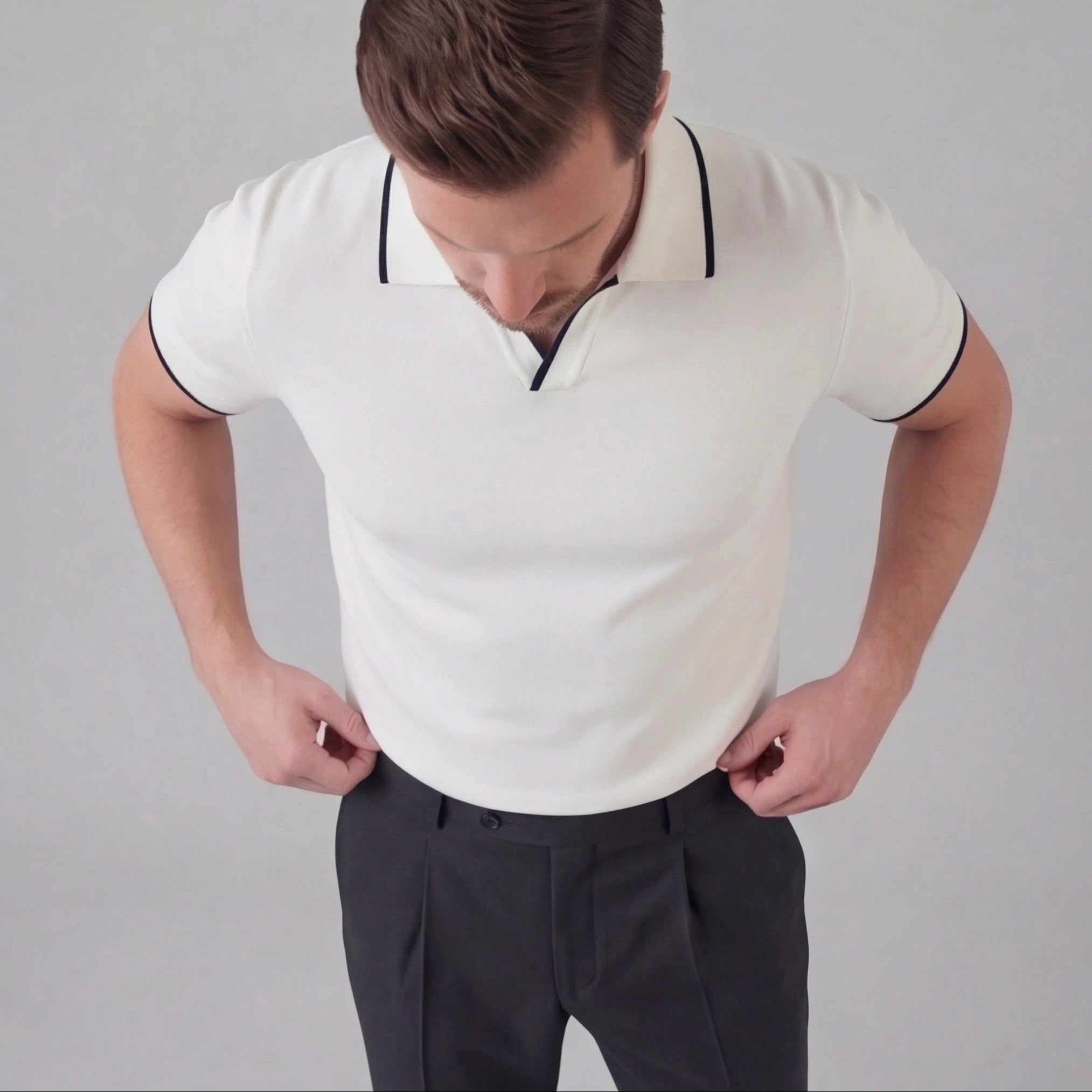 Herren Strick-Polohemd mit Kontrastkragen