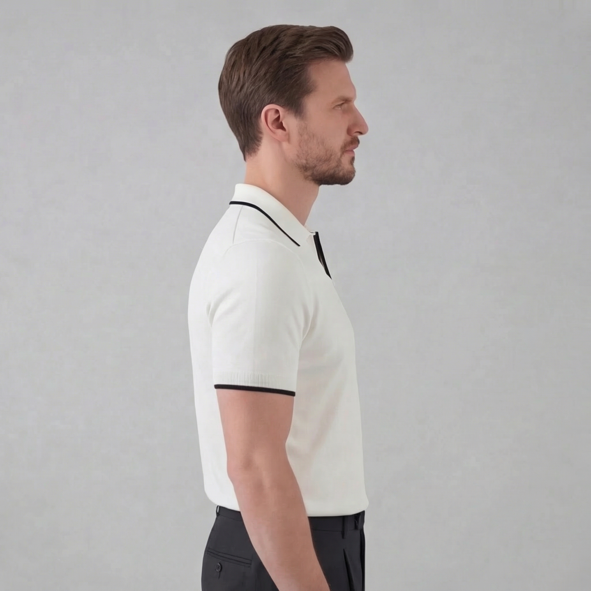 Herren Strick-Polohemd mit Kontrastkragen