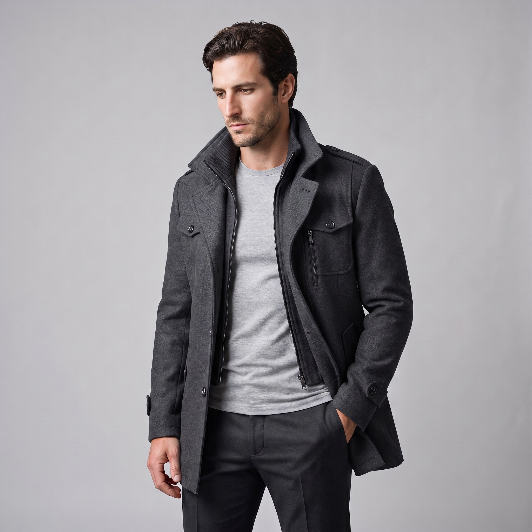 Herren Wollmantel mit Stehkragen