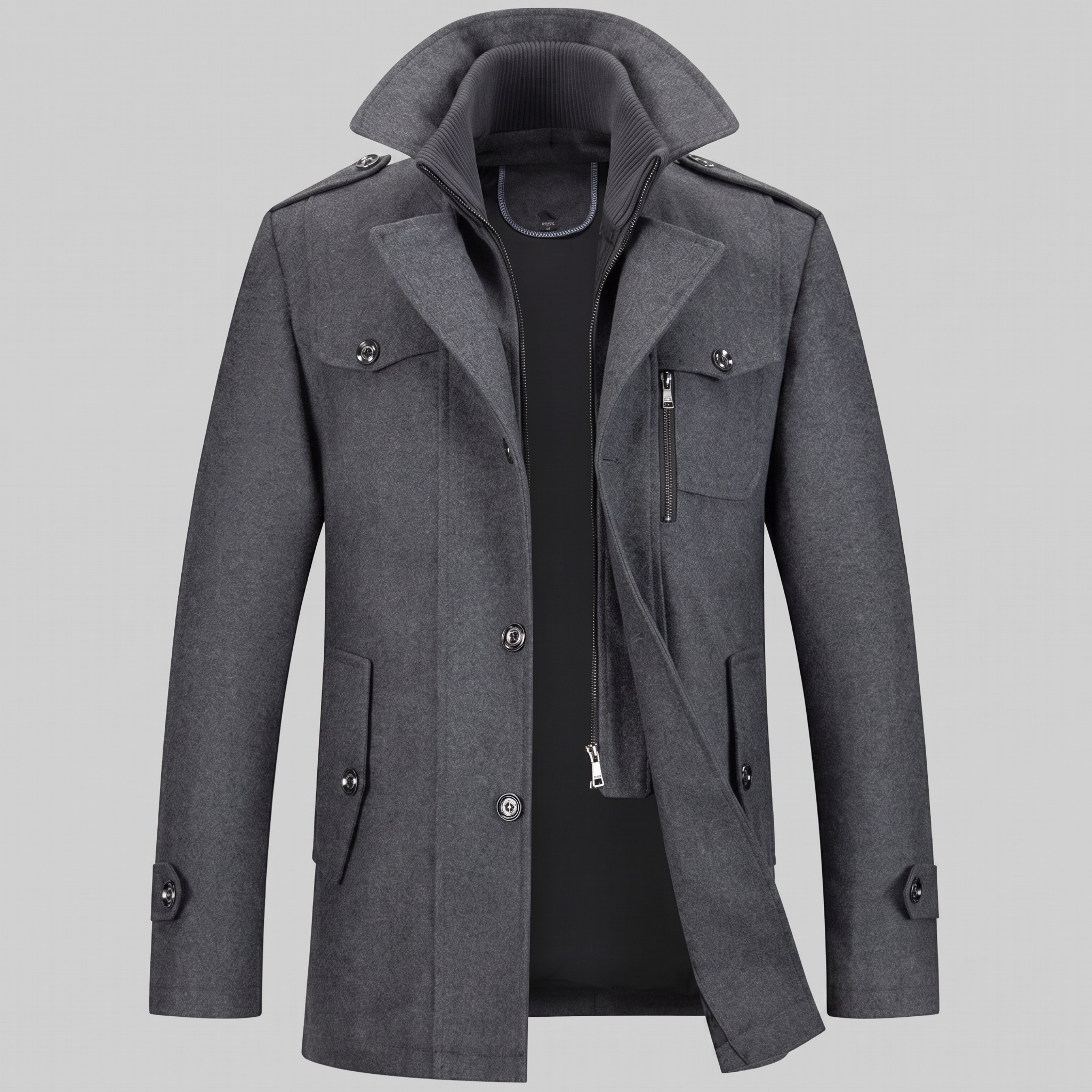 Manteau en laine pour homme avec col montant Coupe régulière