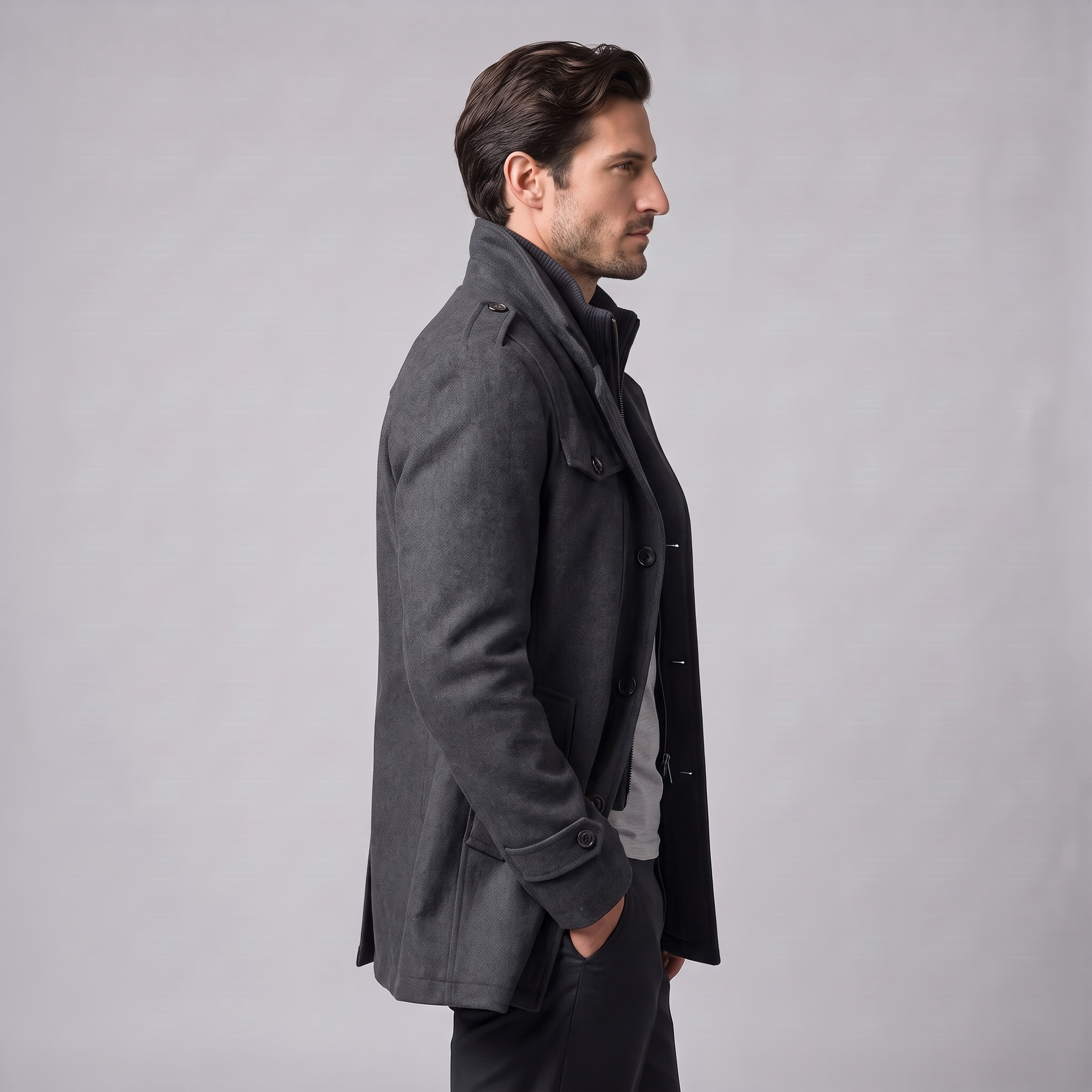 Manteau en laine pour homme avec col montant Coupe régulière