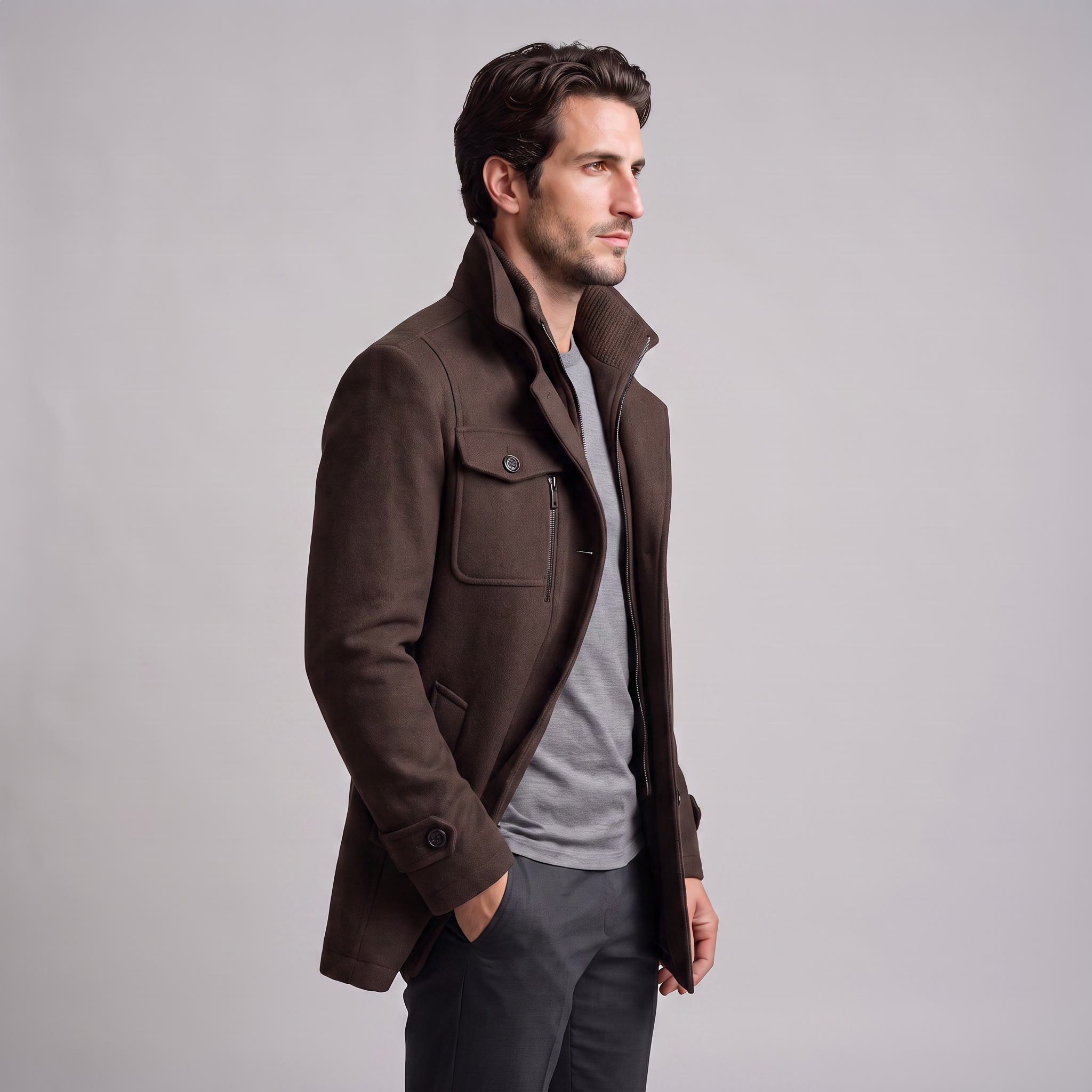 Manteau en laine pour homme avec col montant Coupe régulière