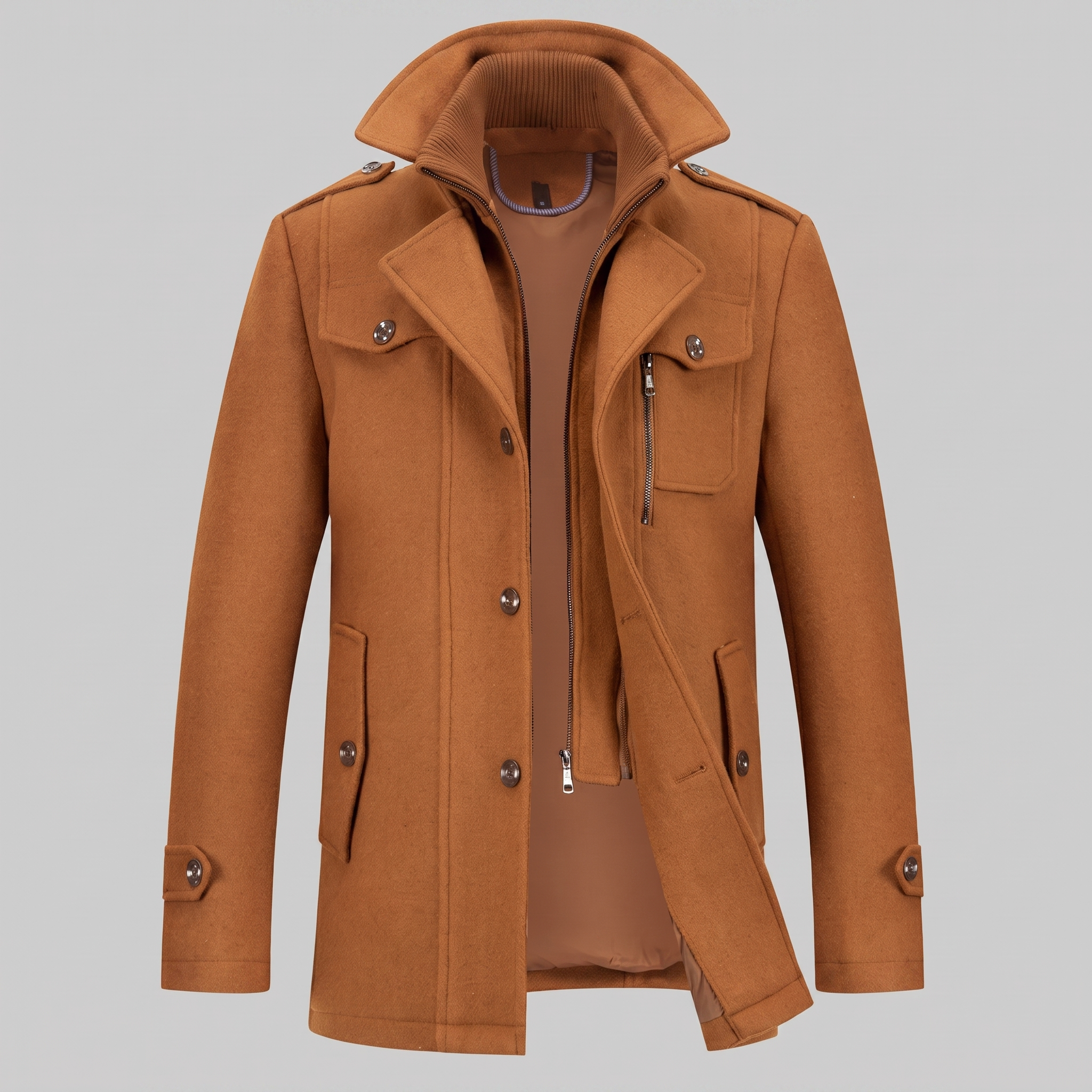 Manteau en laine pour homme avec col montant Coupe régulière