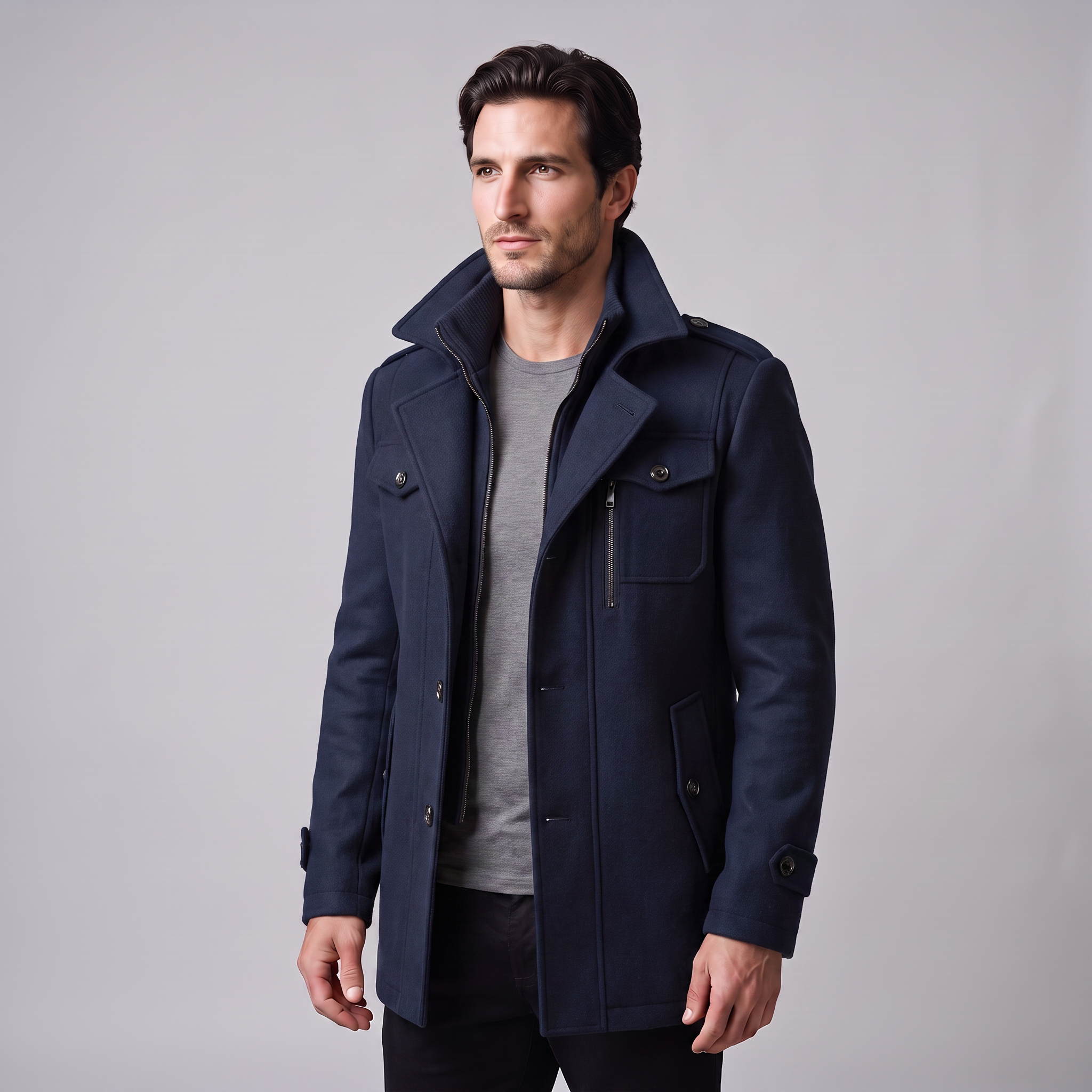 Manteau en laine pour homme avec col montant Coupe régulière
