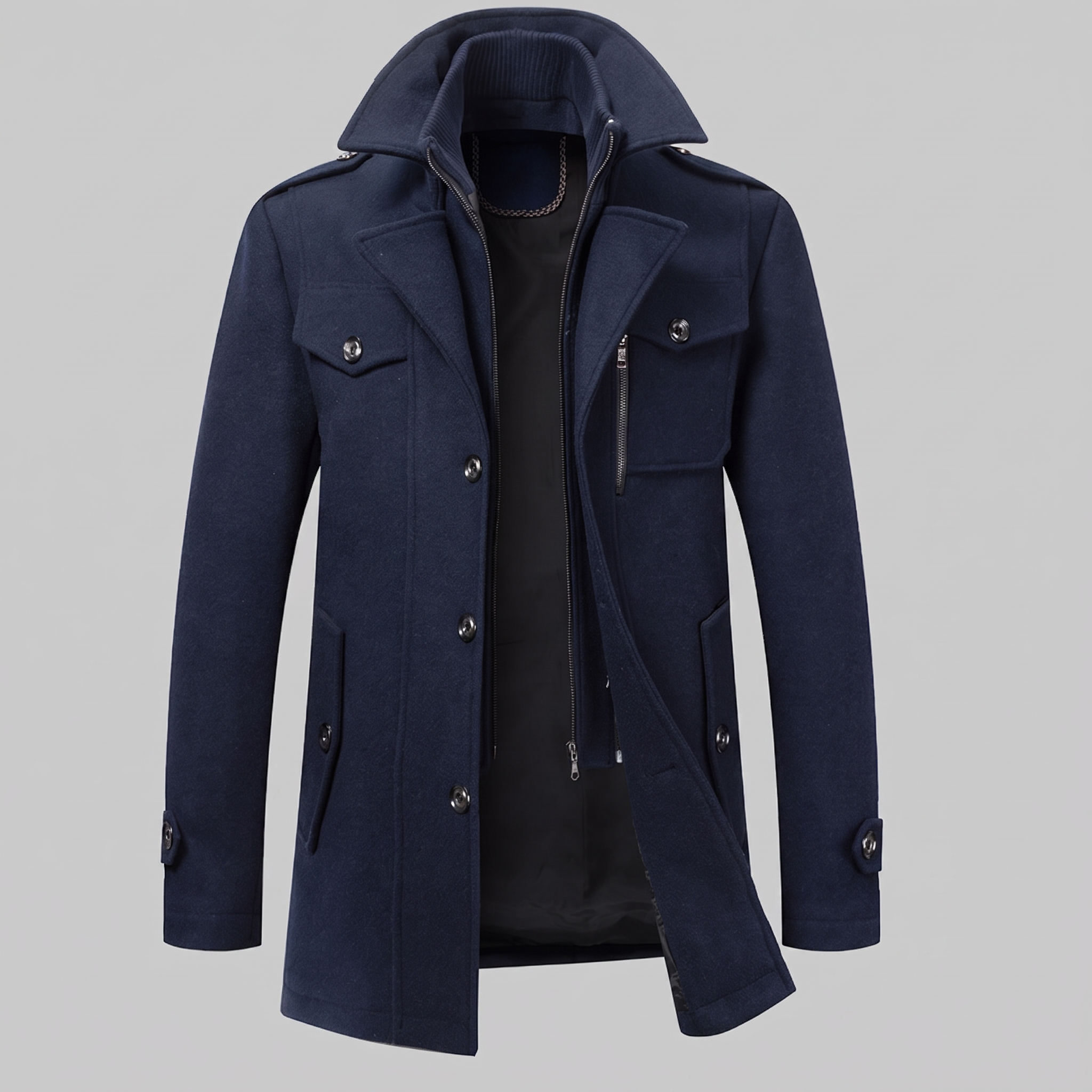 Manteau en laine pour homme avec col montant Coupe régulière