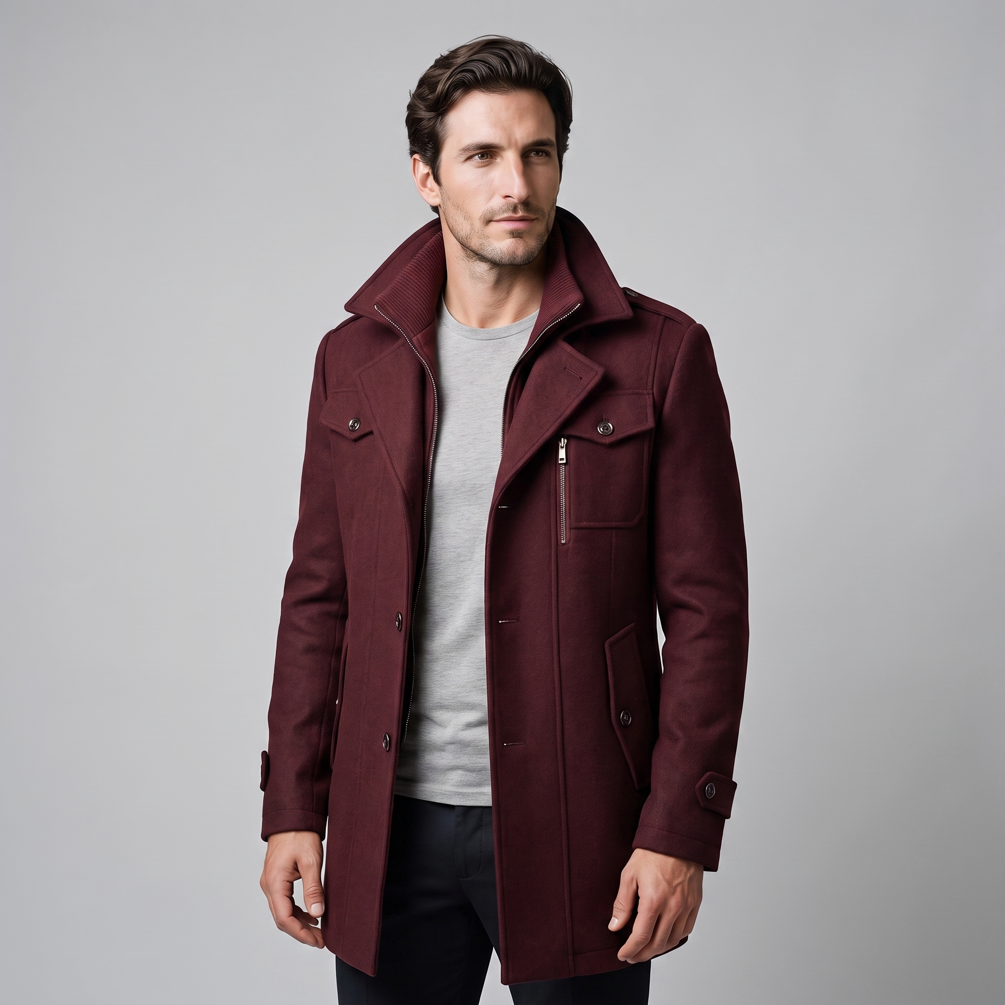 Manteau en laine pour homme avec col montant Coupe régulière