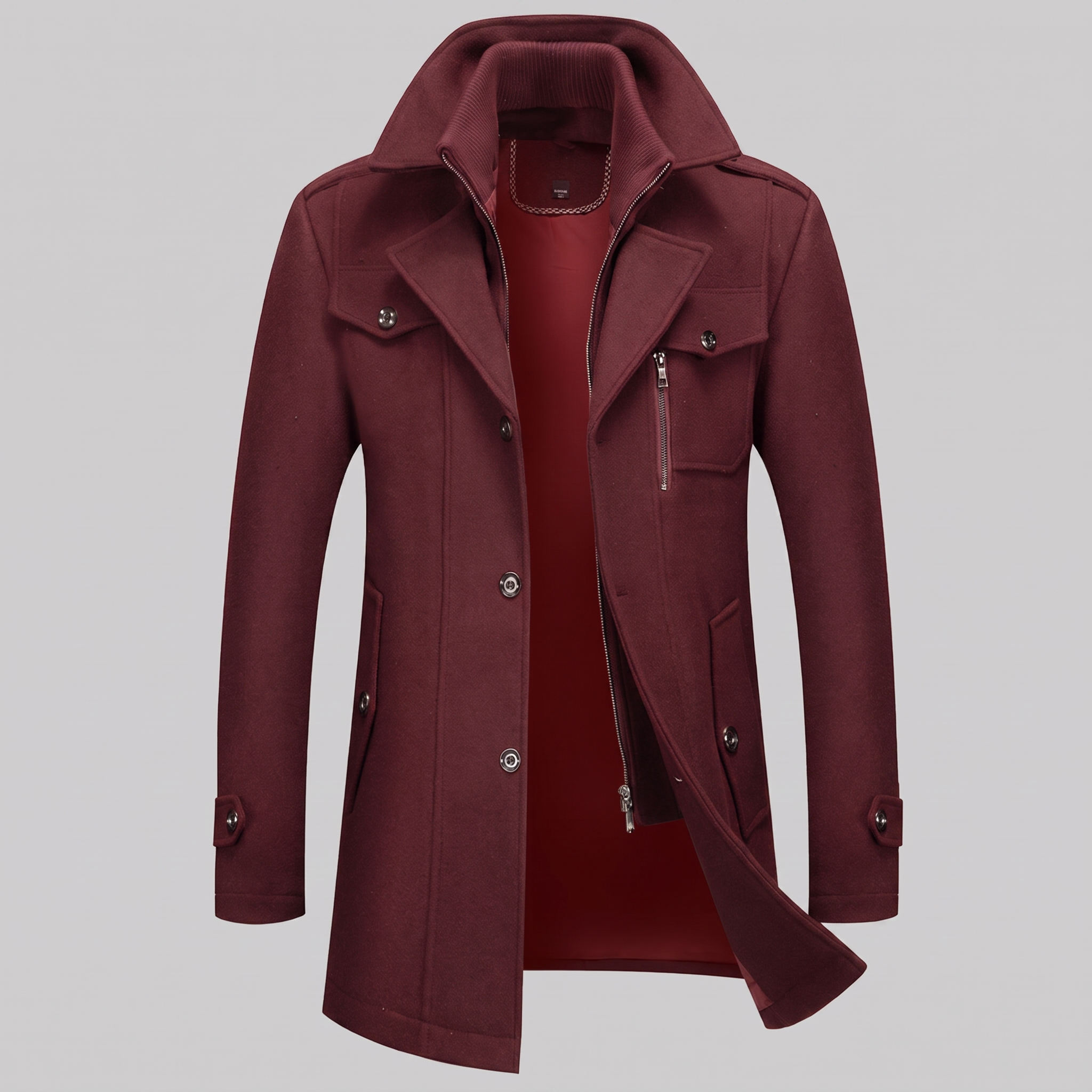 Manteau en laine pour homme avec col montant Coupe régulière