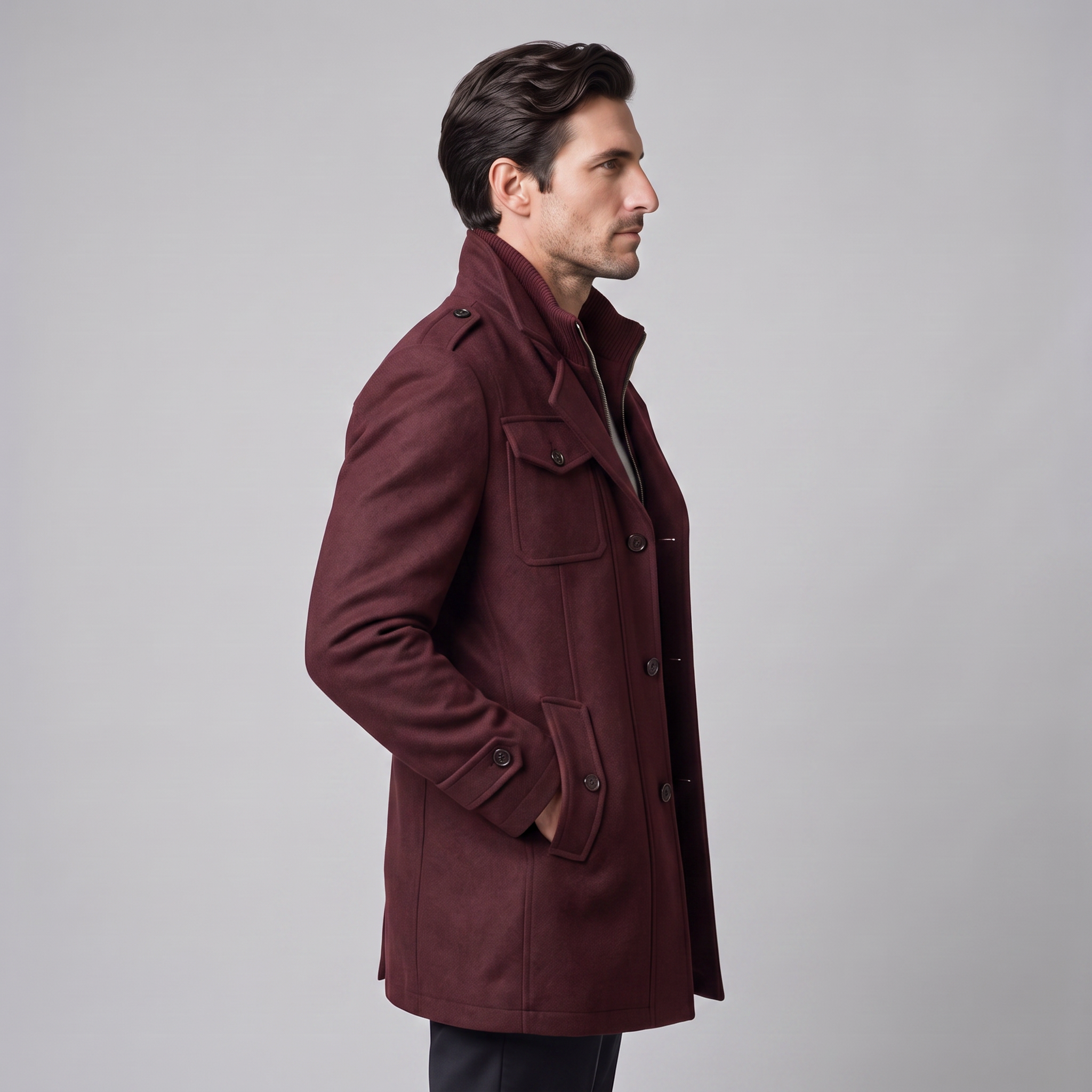 Manteau en laine pour homme avec col montant Coupe régulière
