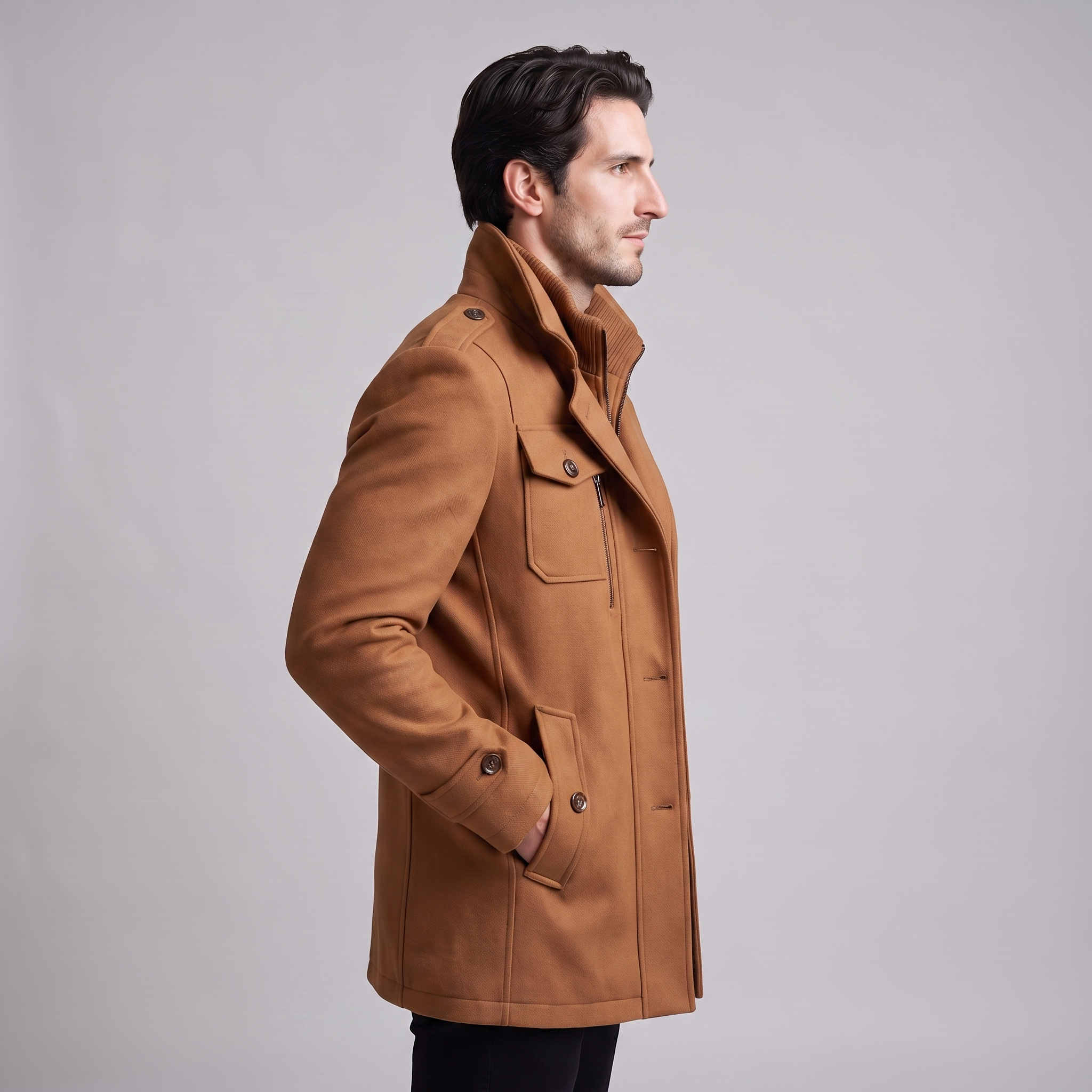 Manteau en laine pour homme avec col montant Coupe régulière