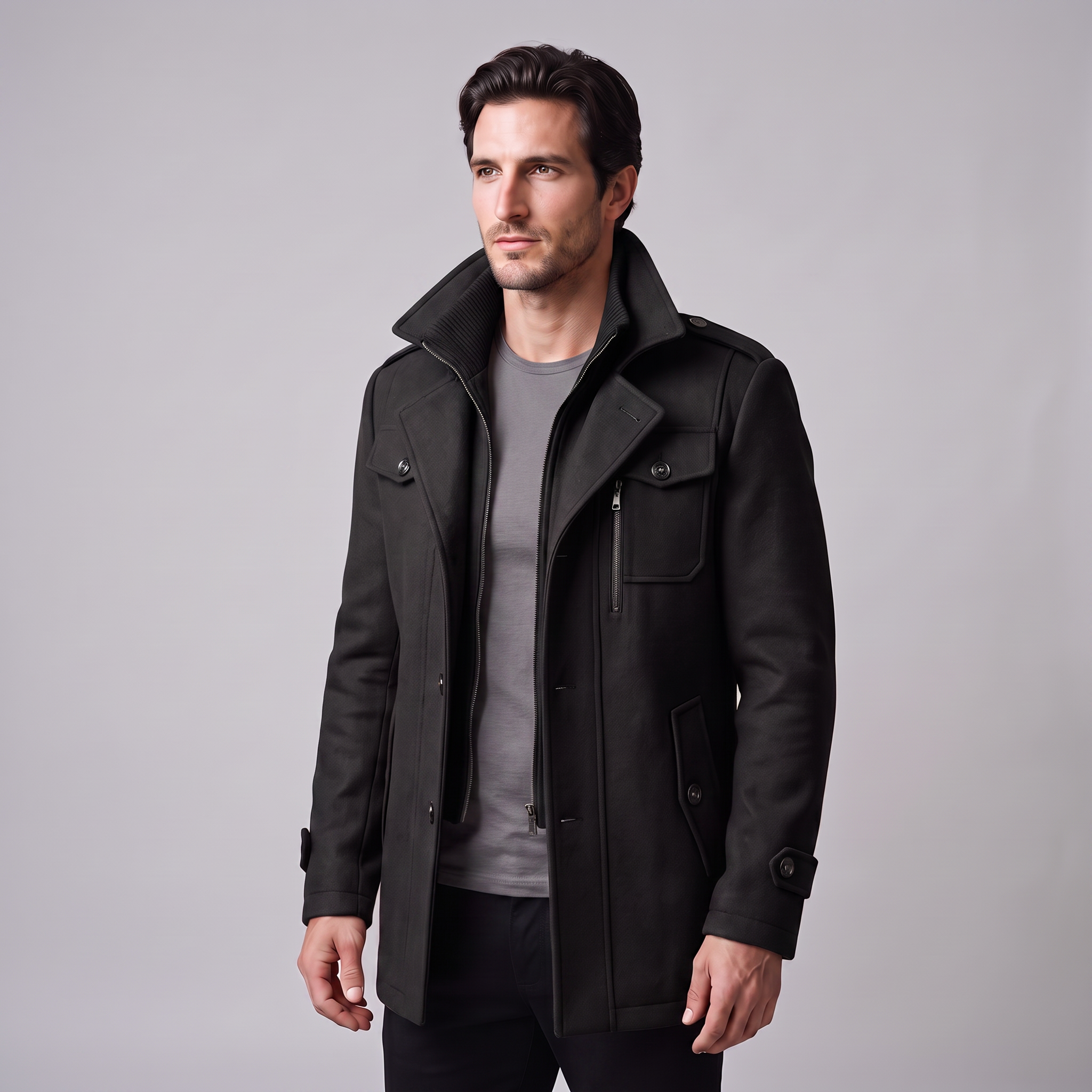 Herren Wollmantel mit Stehkragen