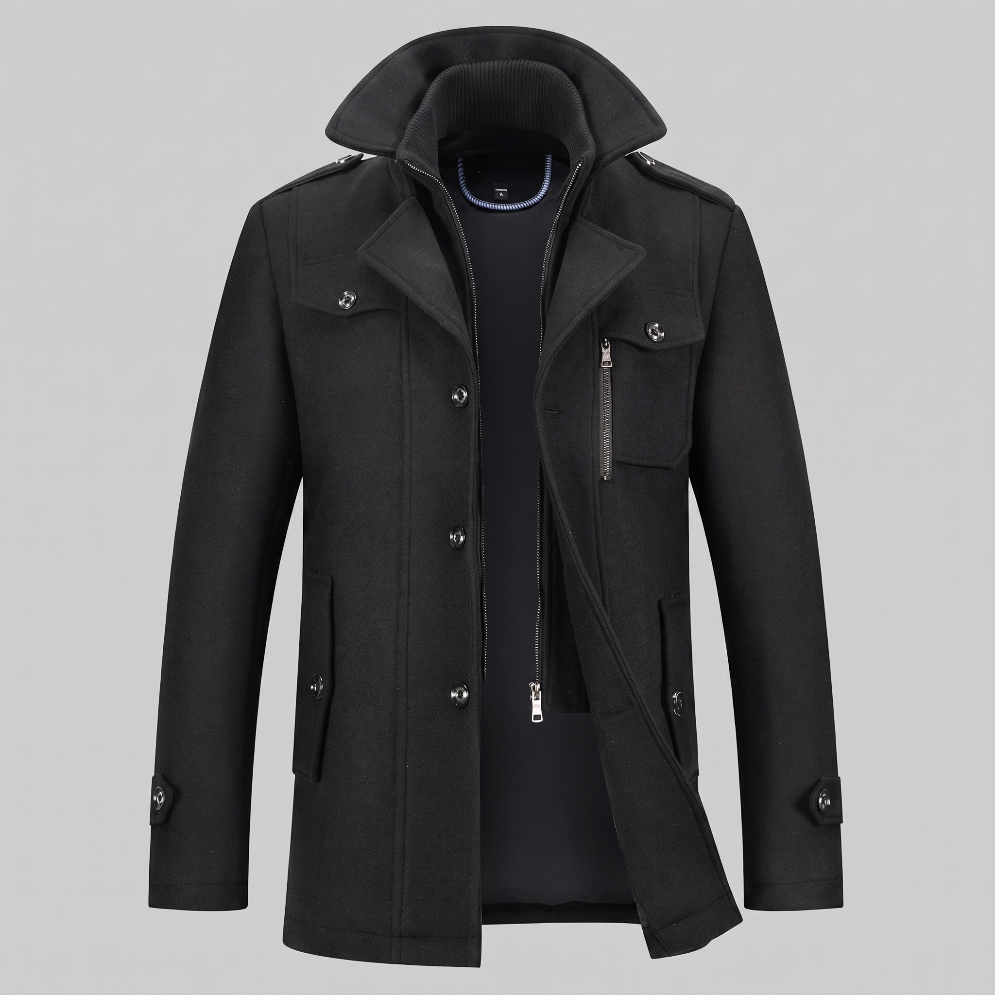 Manteau en laine pour homme avec col montant Coupe régulière
