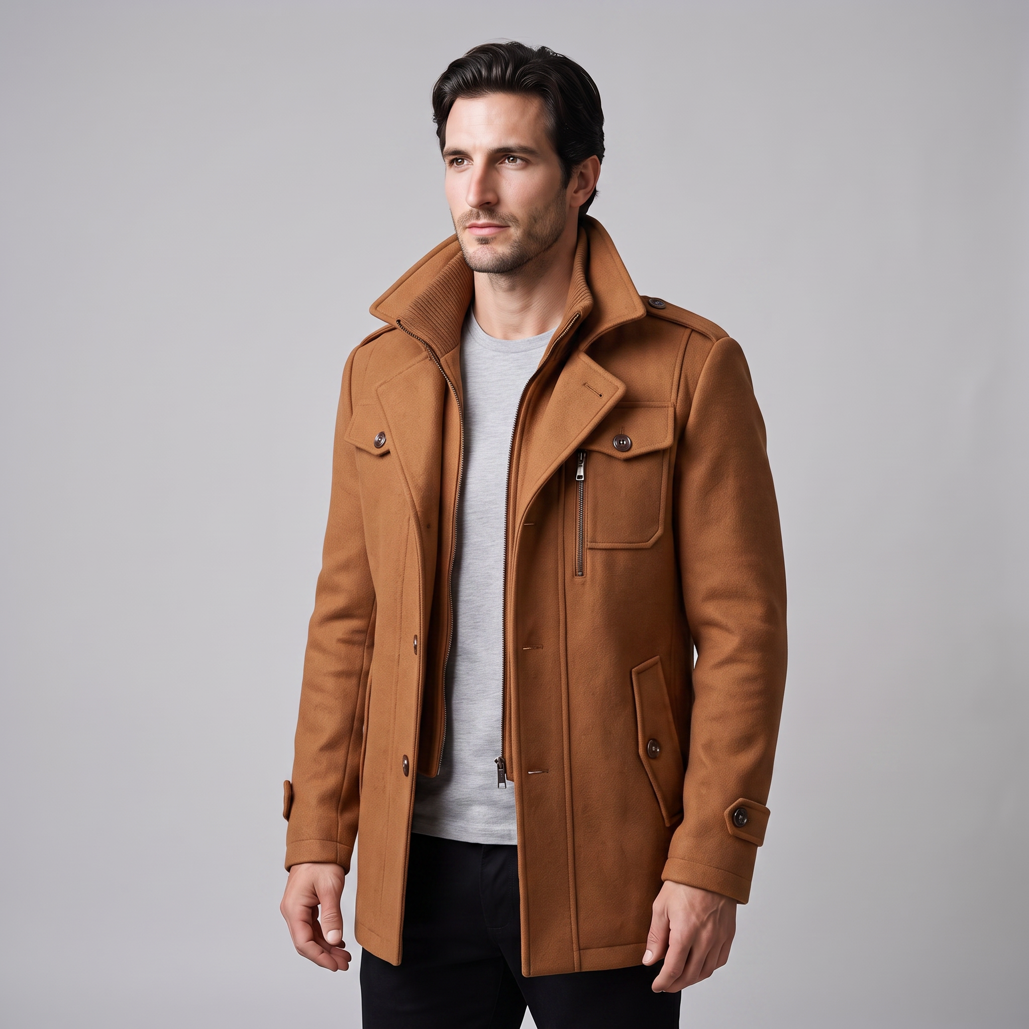 Herren Wollmantel mit Stehkragen