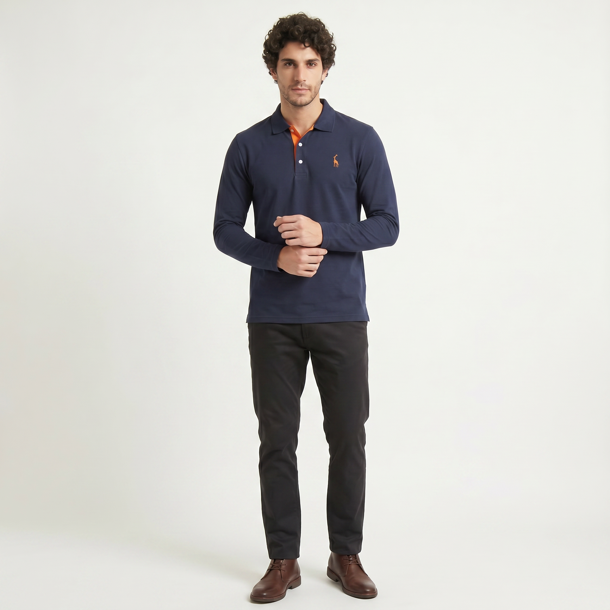 Herren Langarm-Poloshirt aus Baumwollmischung