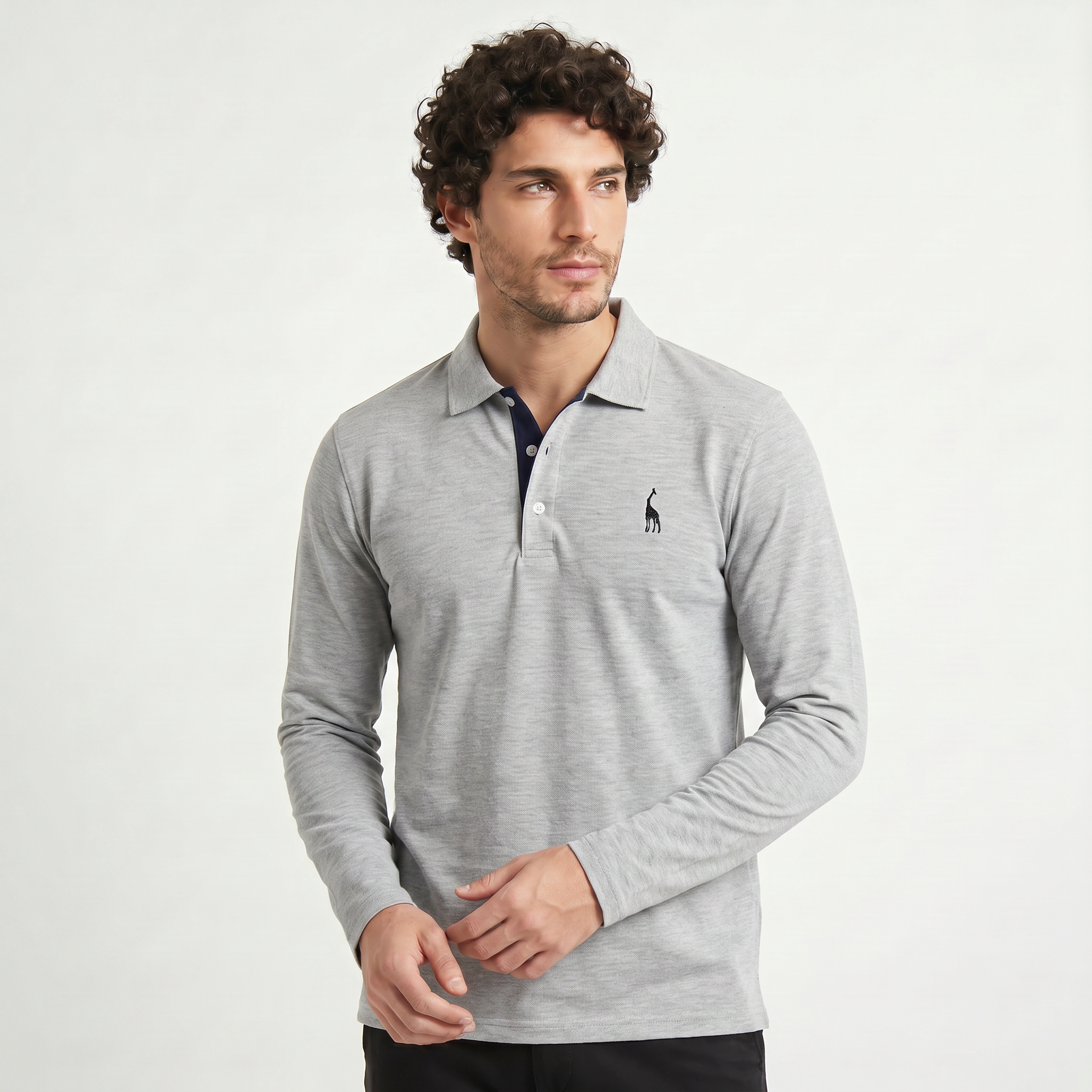 Herren Langarm-Poloshirt aus Baumwollmischung