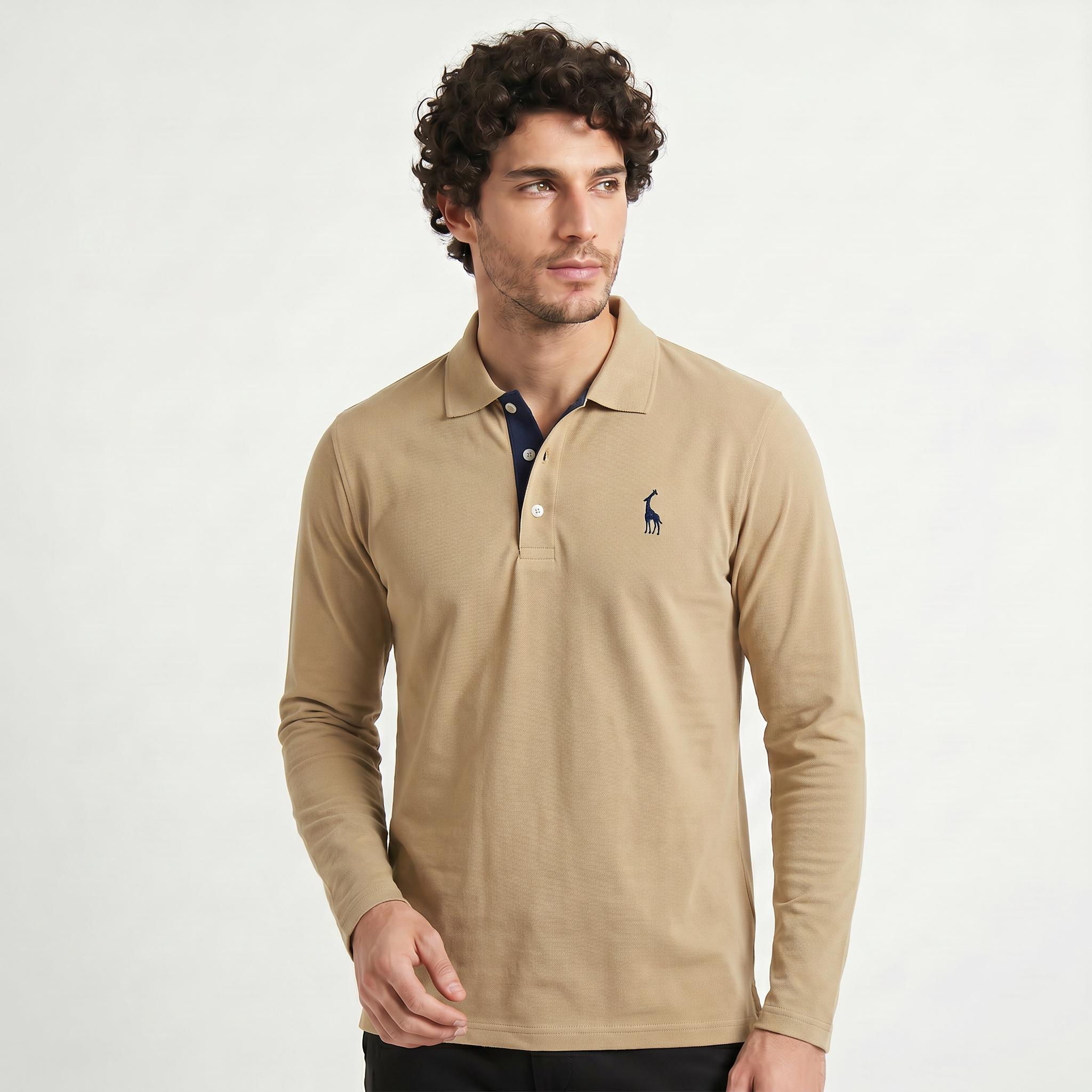 Herren Langarm-Poloshirt aus Baumwollmischung