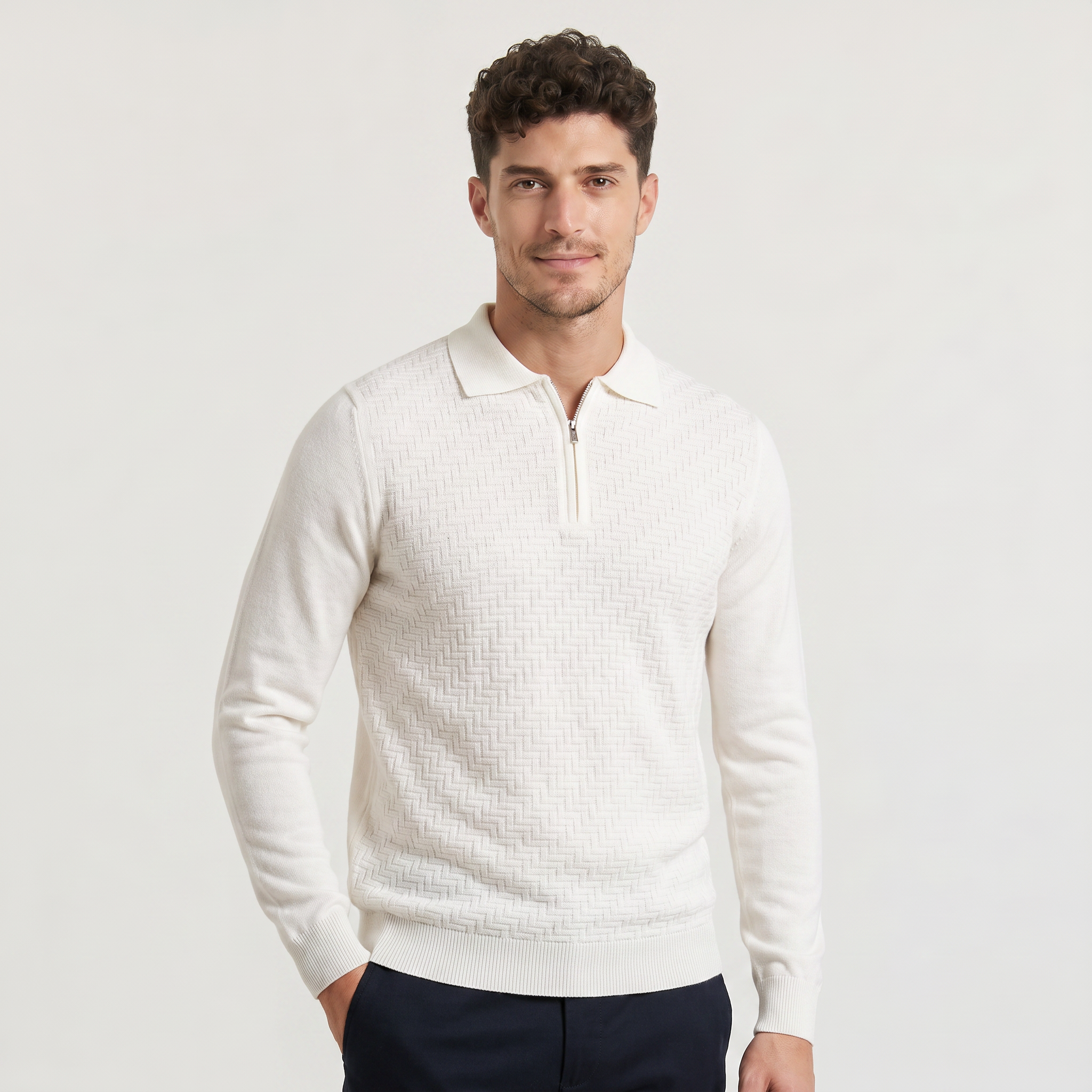 Pull pour homme blanc en laine mérinos