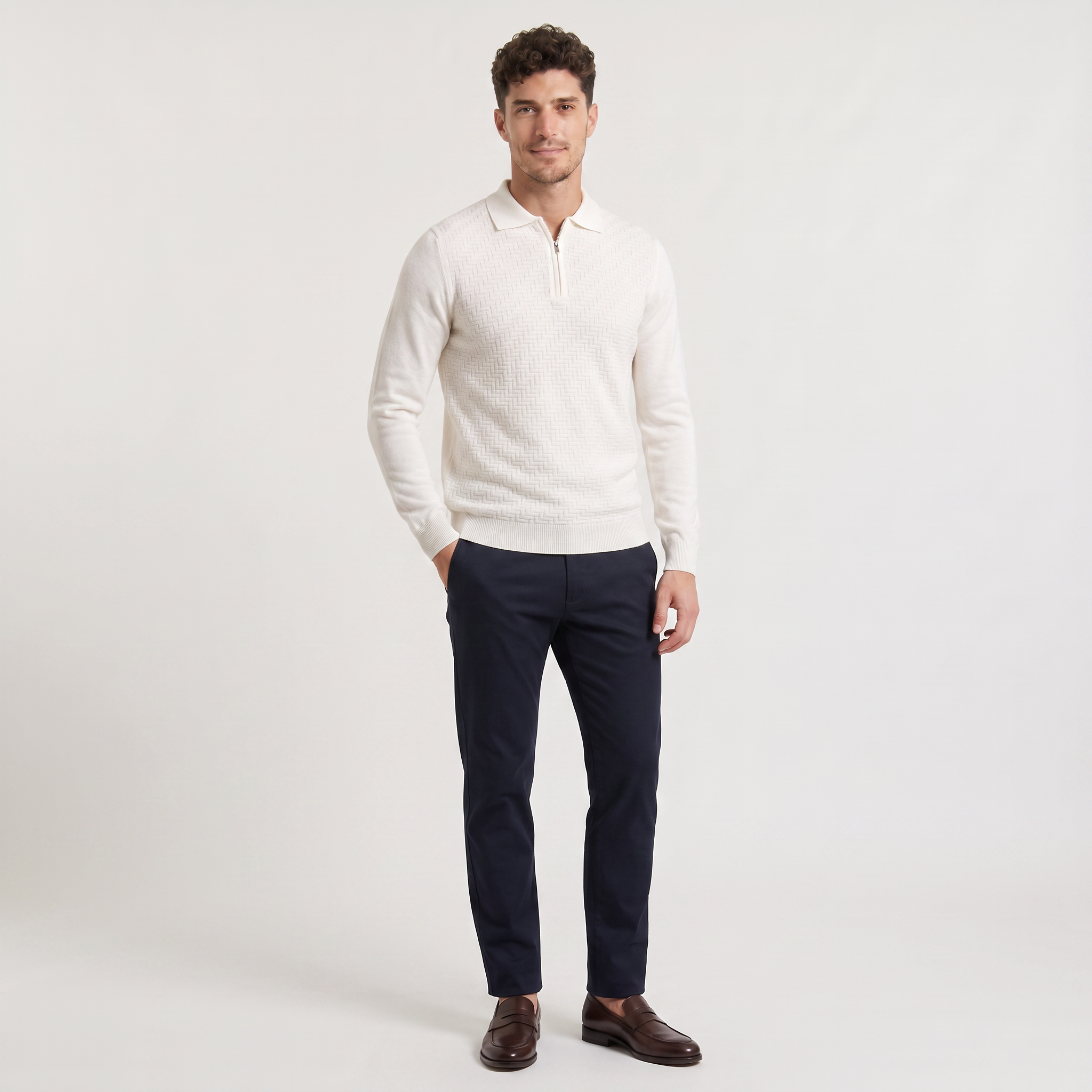 Pull pour homme blanc en laine mérinos