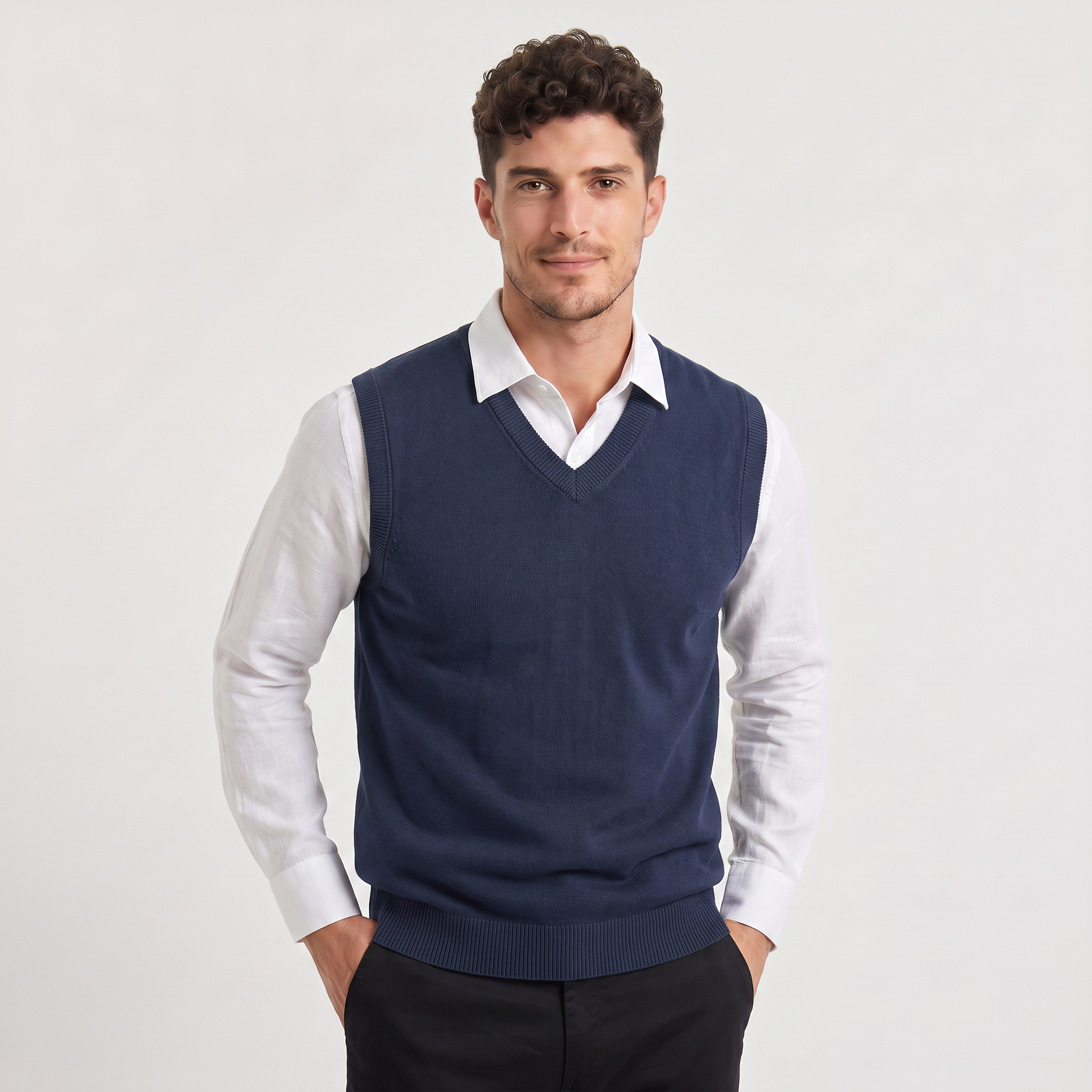 Gilet en tricot homme avec col en V coupe régulière