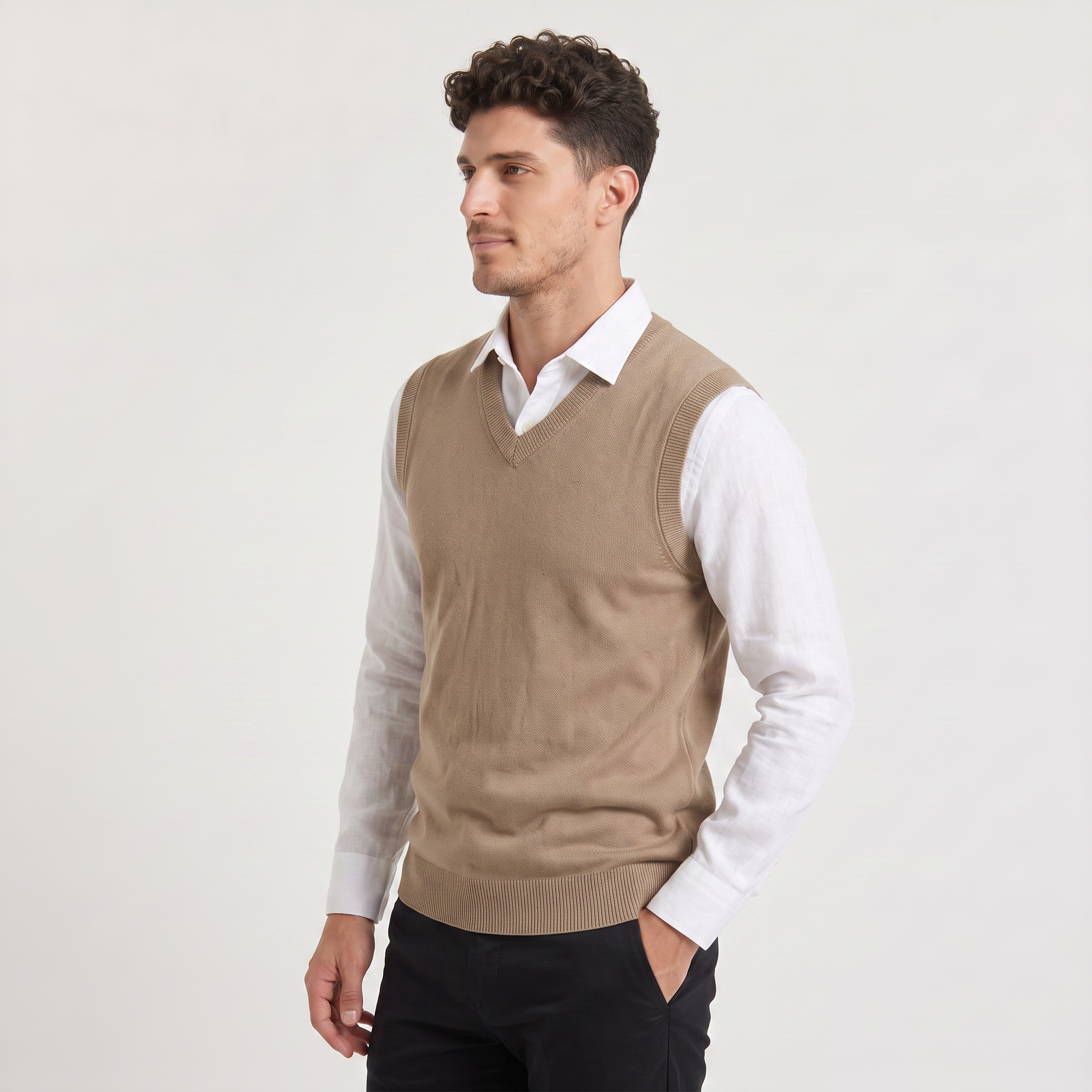 Gilet en tricot homme avec col en V coupe régulière