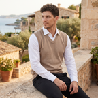Gilet en tricot homme avec col en V coupe régulière
