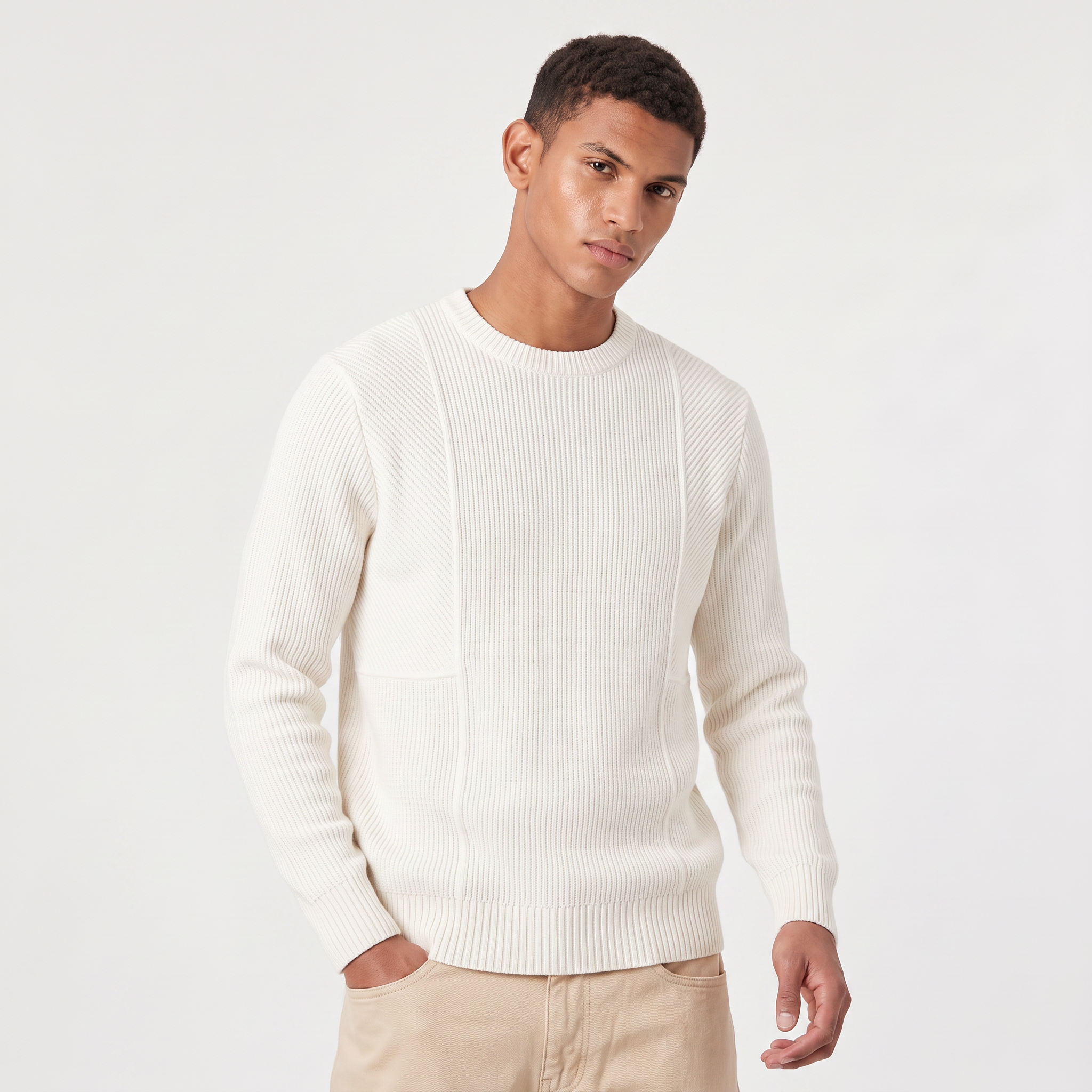 Pull en maille homme coupe décontractée avec col rond