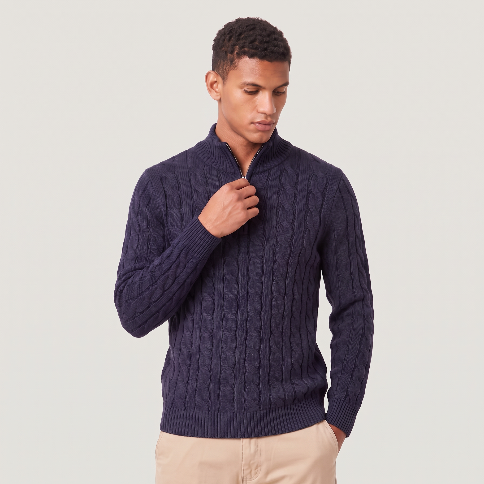 Pull en tricot pour homme avec demi-fermeture éclair