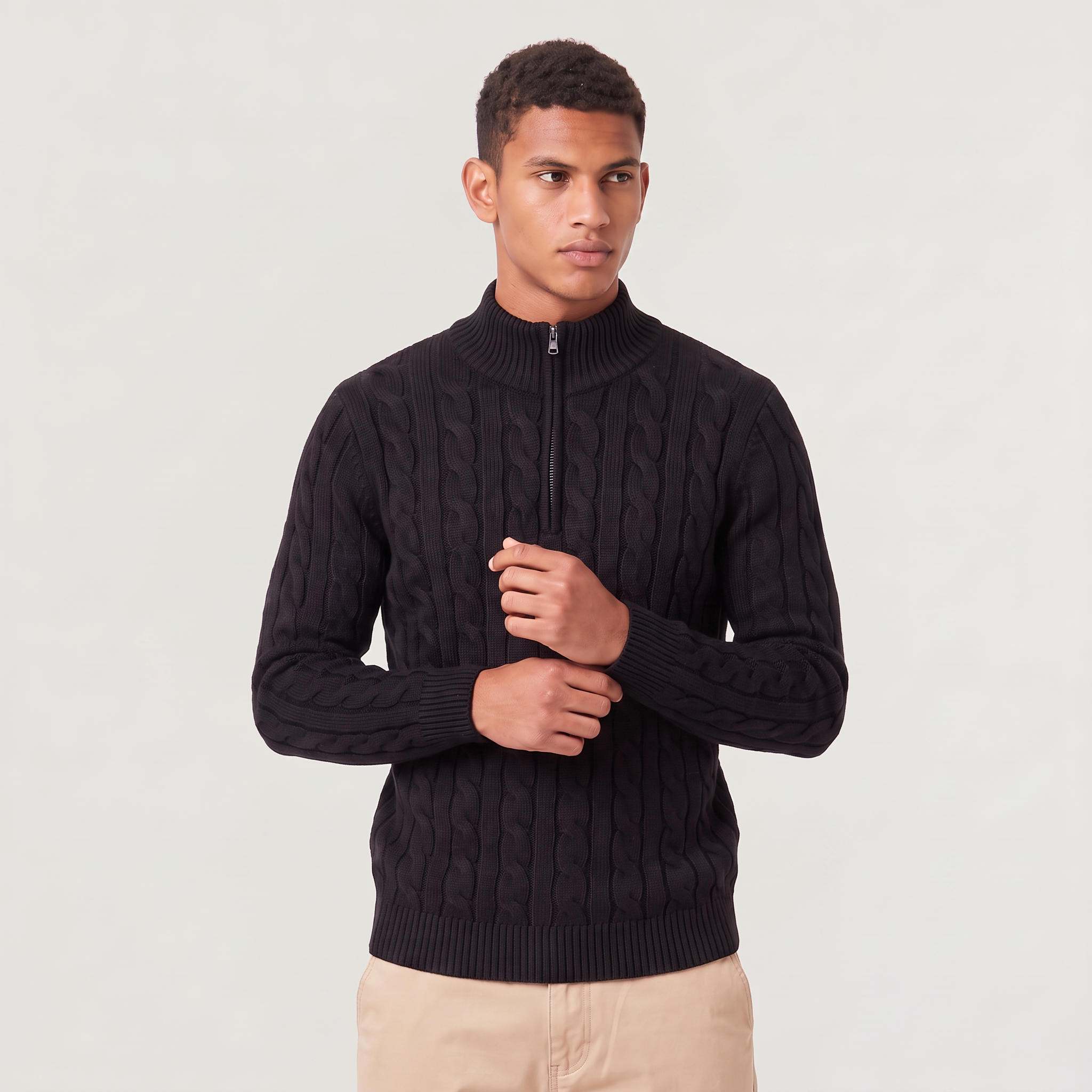 Pull en tricot pour homme avec demi-fermeture éclair